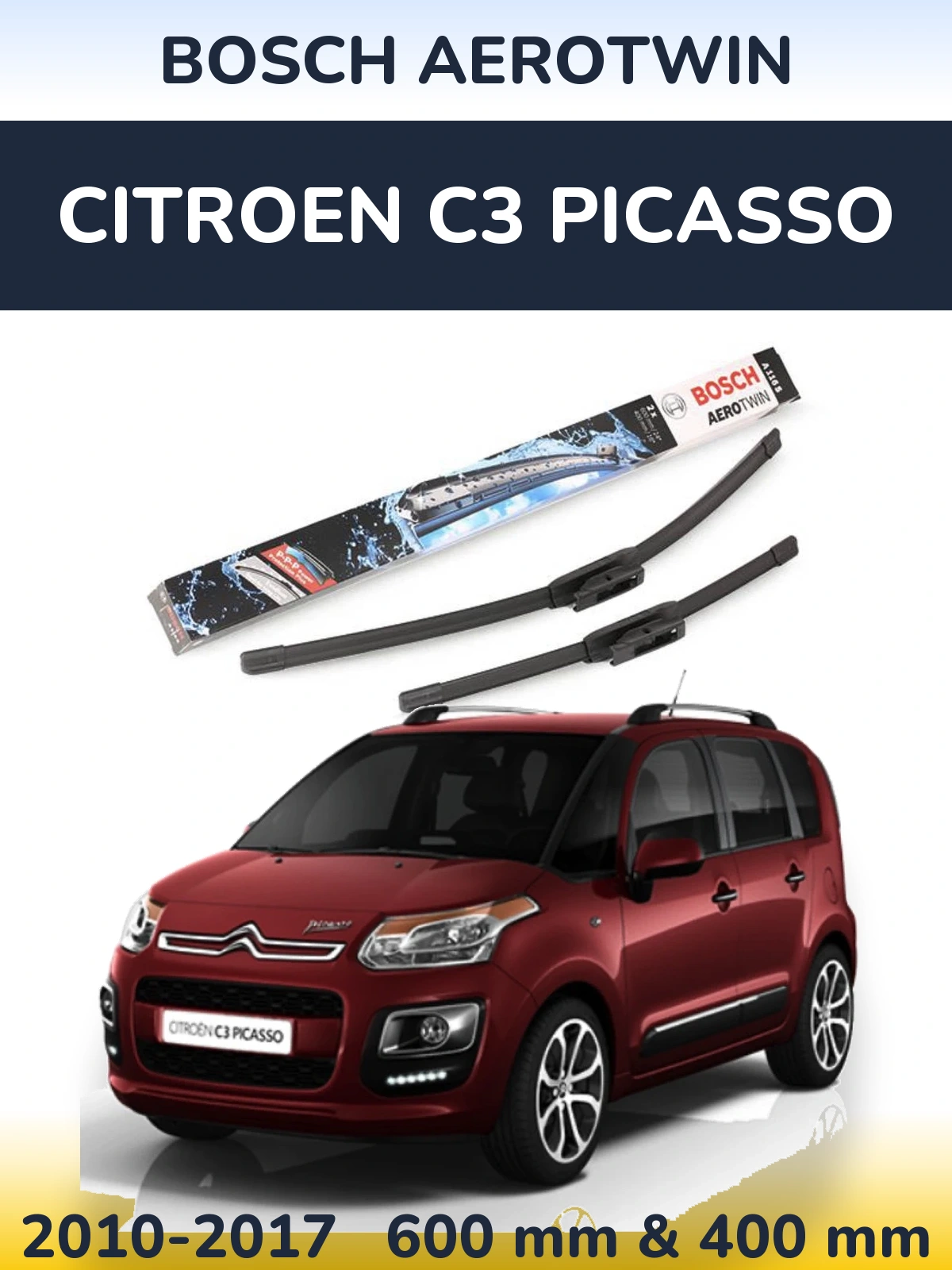 Komplet przednich wycieraczek BOSCH AeroTwin 600 & 400 mm do Citroen C3 Picasso 2010-2017