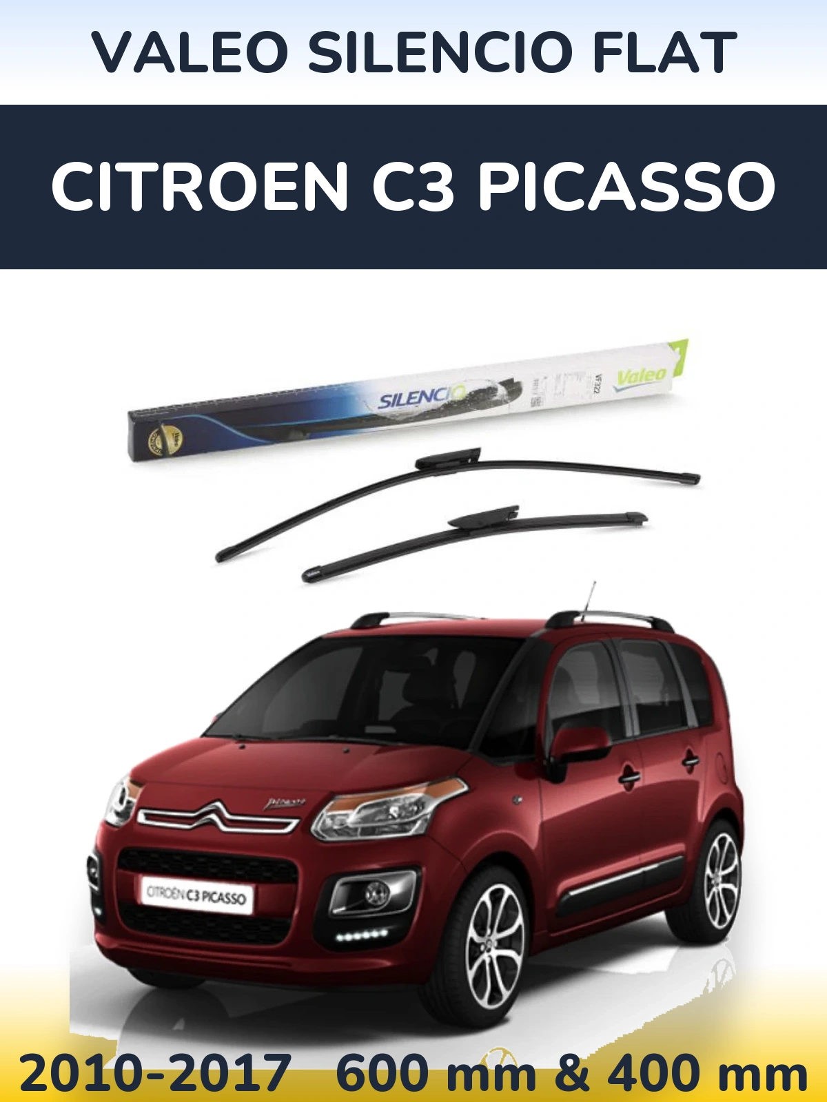 Комплект передних дворников Valeo Silencio Flat 600 & 400 мм для Citroen C3 Picasso 2010-2017