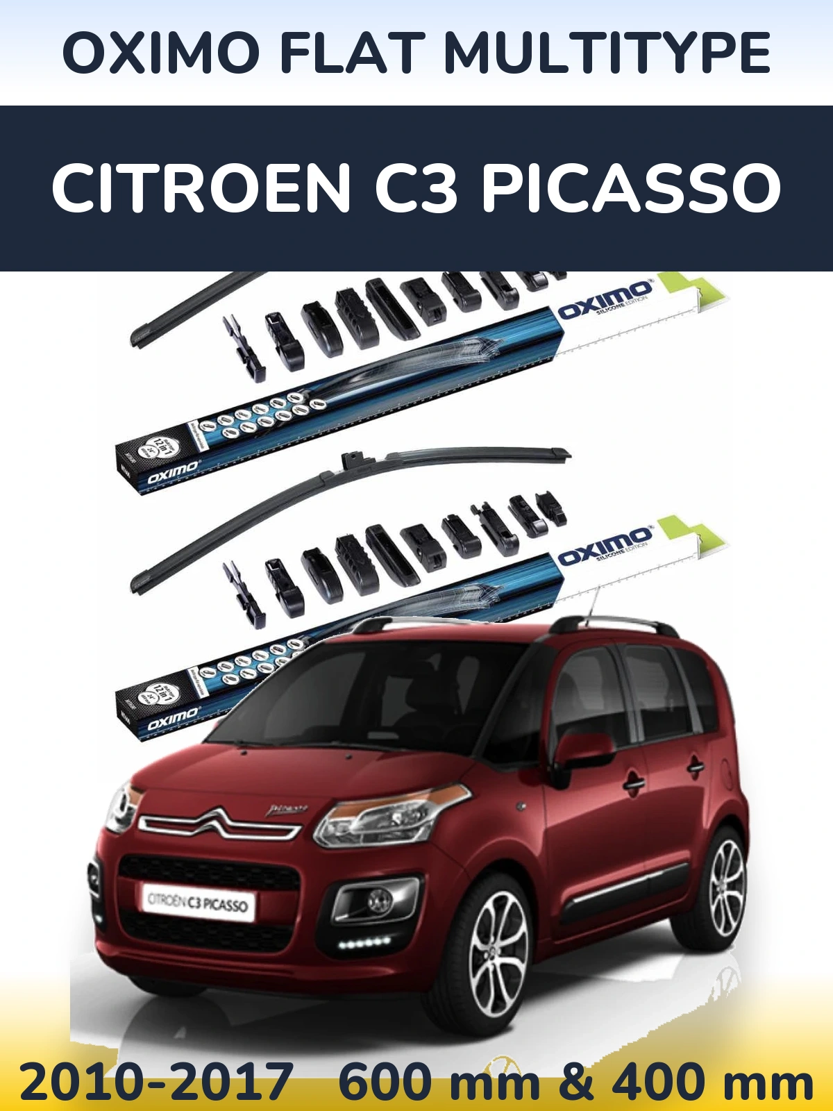 Komplet przednich wycieraczek Oximo Flat MultiType 600 & 400 mm do Citroen C3 Picasso 2010-2017