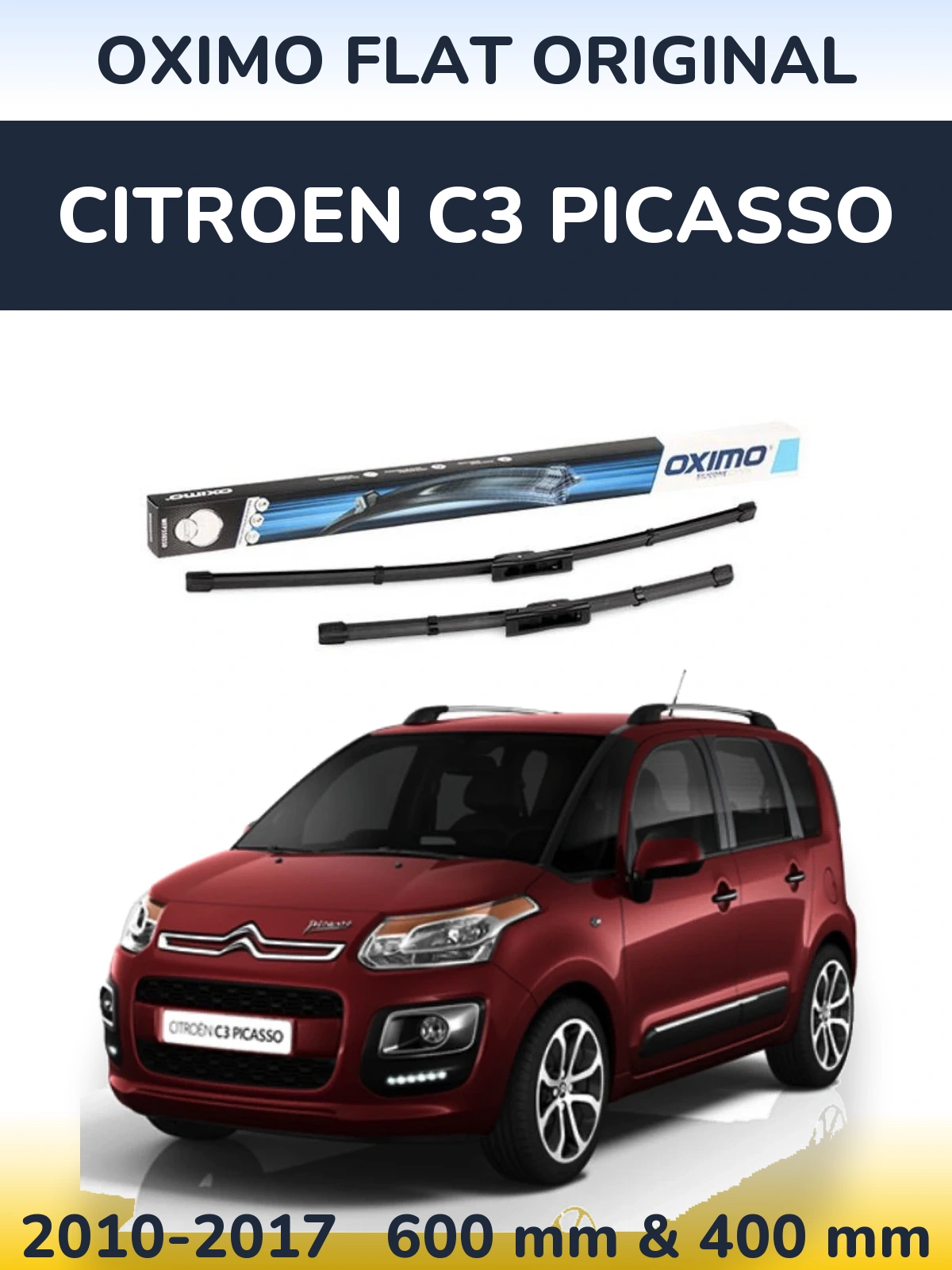 Комплект передних дворников Oximo Flat Original 600 & 400 мм для Citroen C3 Picasso 2010-2017