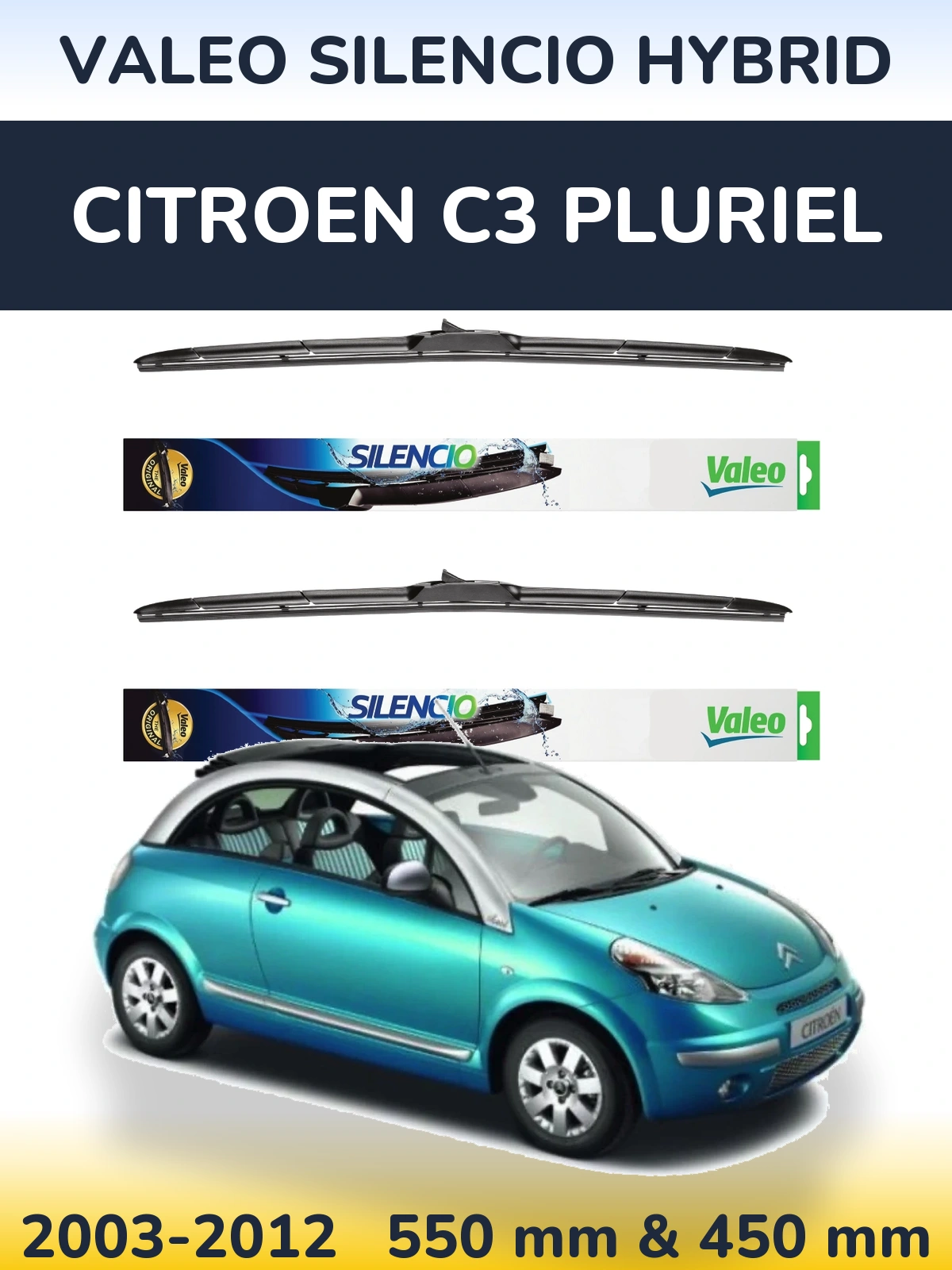 Комплект передних дворников Valeo Silencio Hybrid 550 & 450 мм для Citroen C3 Pluriel 2003-2012