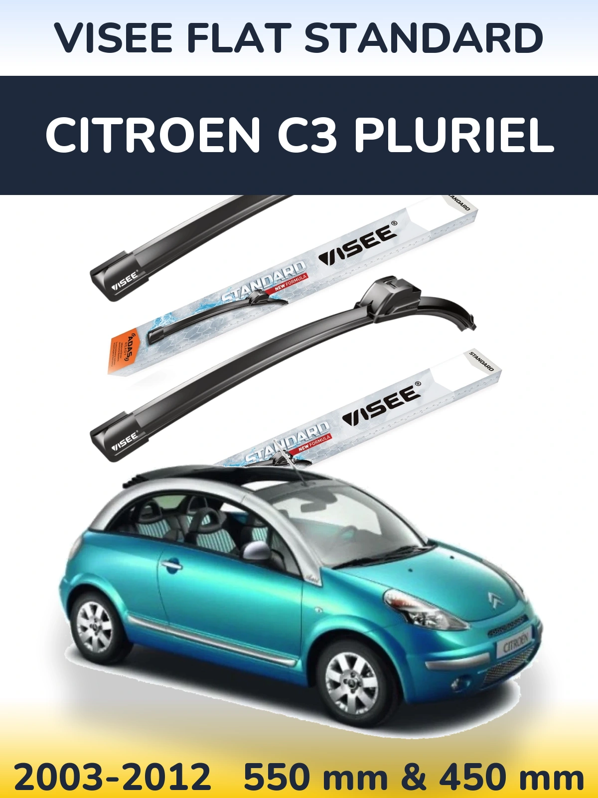 Komplet przednich wycieraczek VISEE FLAT STANDARD 550 & 450 mm do Citroen C3 Pluriel 2003-2012
