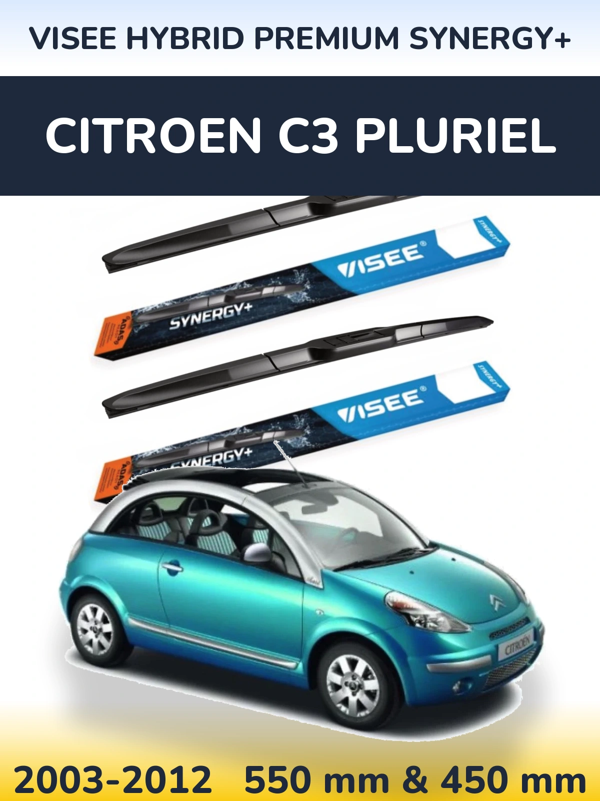 Komplet przednich wycieraczek VISEE HYBRID PREMIUM SYNERGY+ 550 & 450 mm do Citroen C3 Pluriel 2003-2012