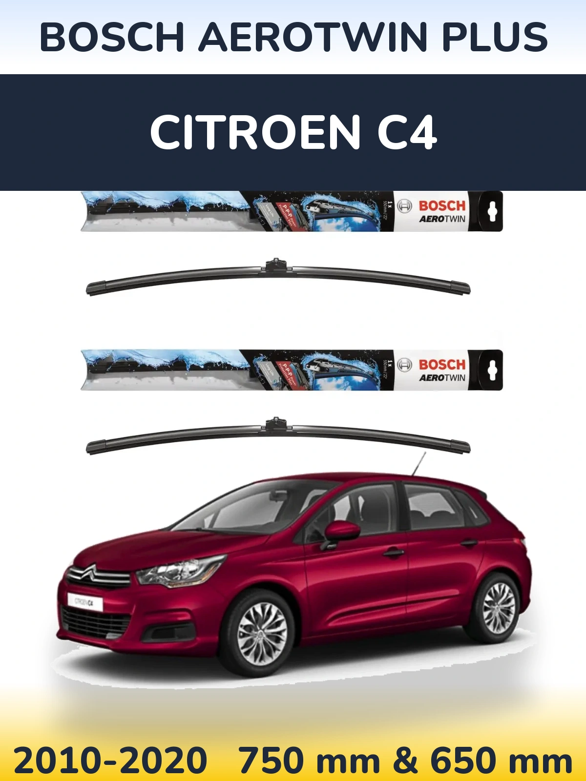 Komplet przednich wycieraczek BOSCH AeroTwin Plus 750 & 650 mm do Citroen C4 2010-2020