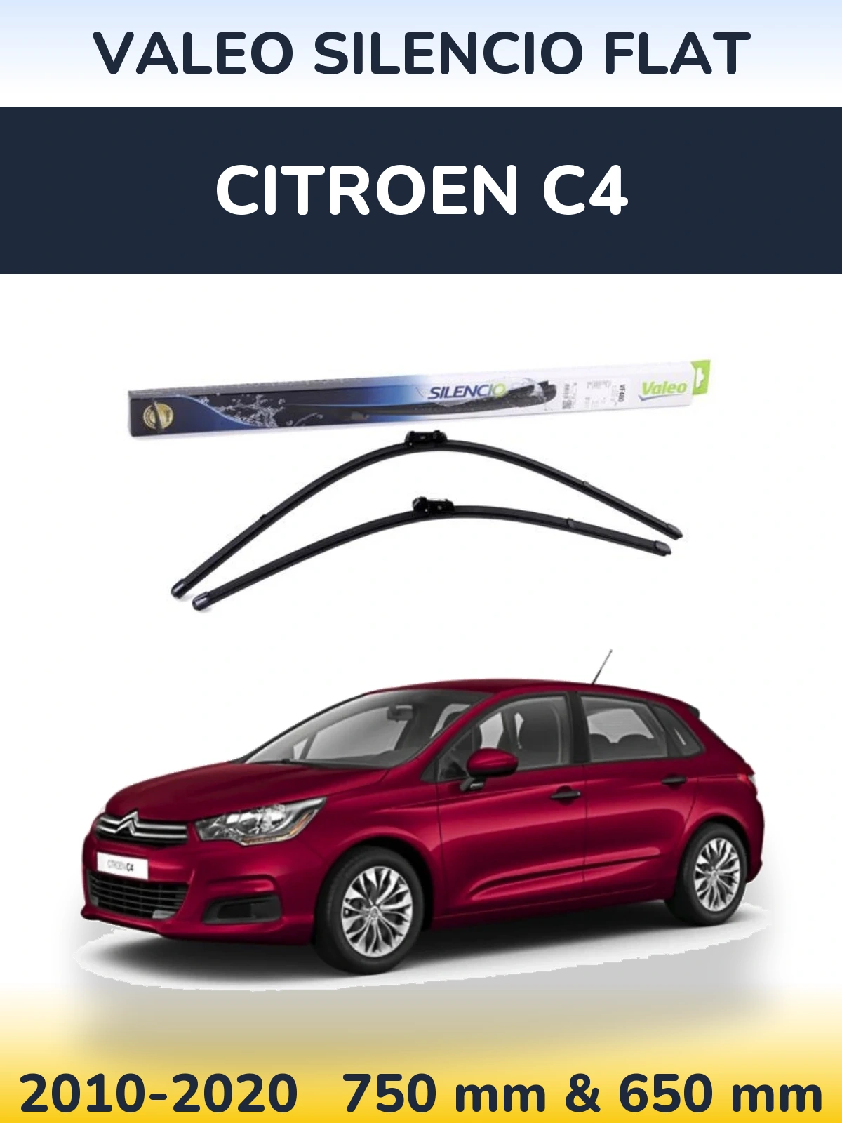 Komplet przednich wycieraczek Valeo Silencio Flat 750 & 650 mm do Citroen C4 2010-2020