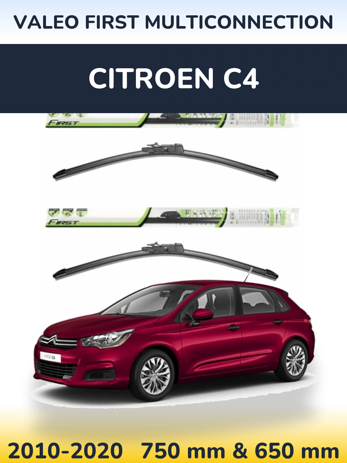 Front wiper blade set Valeo First MultiConnection 750 & 650 mm for Citroen C4 2010-2020