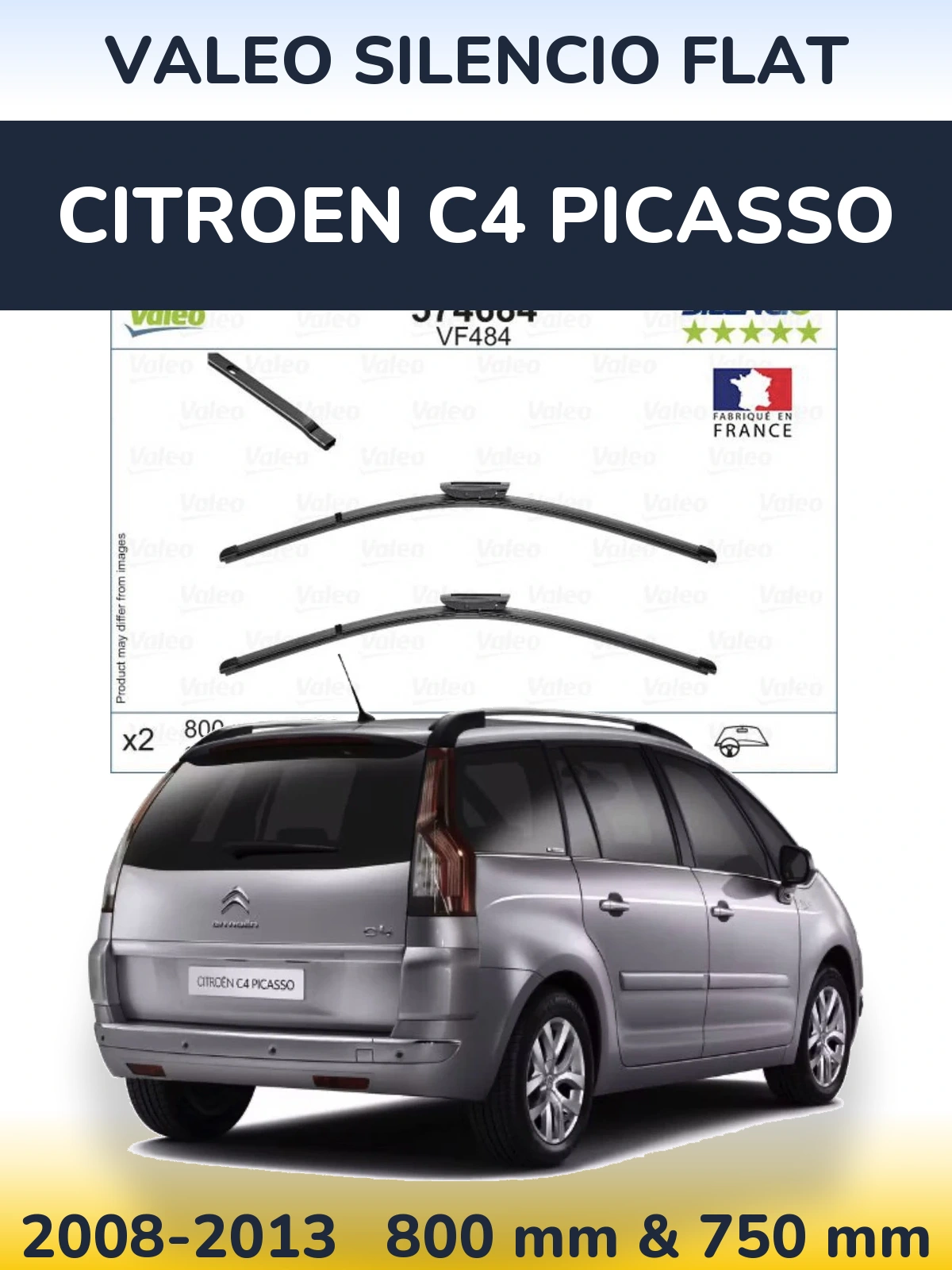 Komplet przednich wycieraczek Valeo Silencio Flat 800 & 750 mm do Citroen C4 Picasso 2008-2013