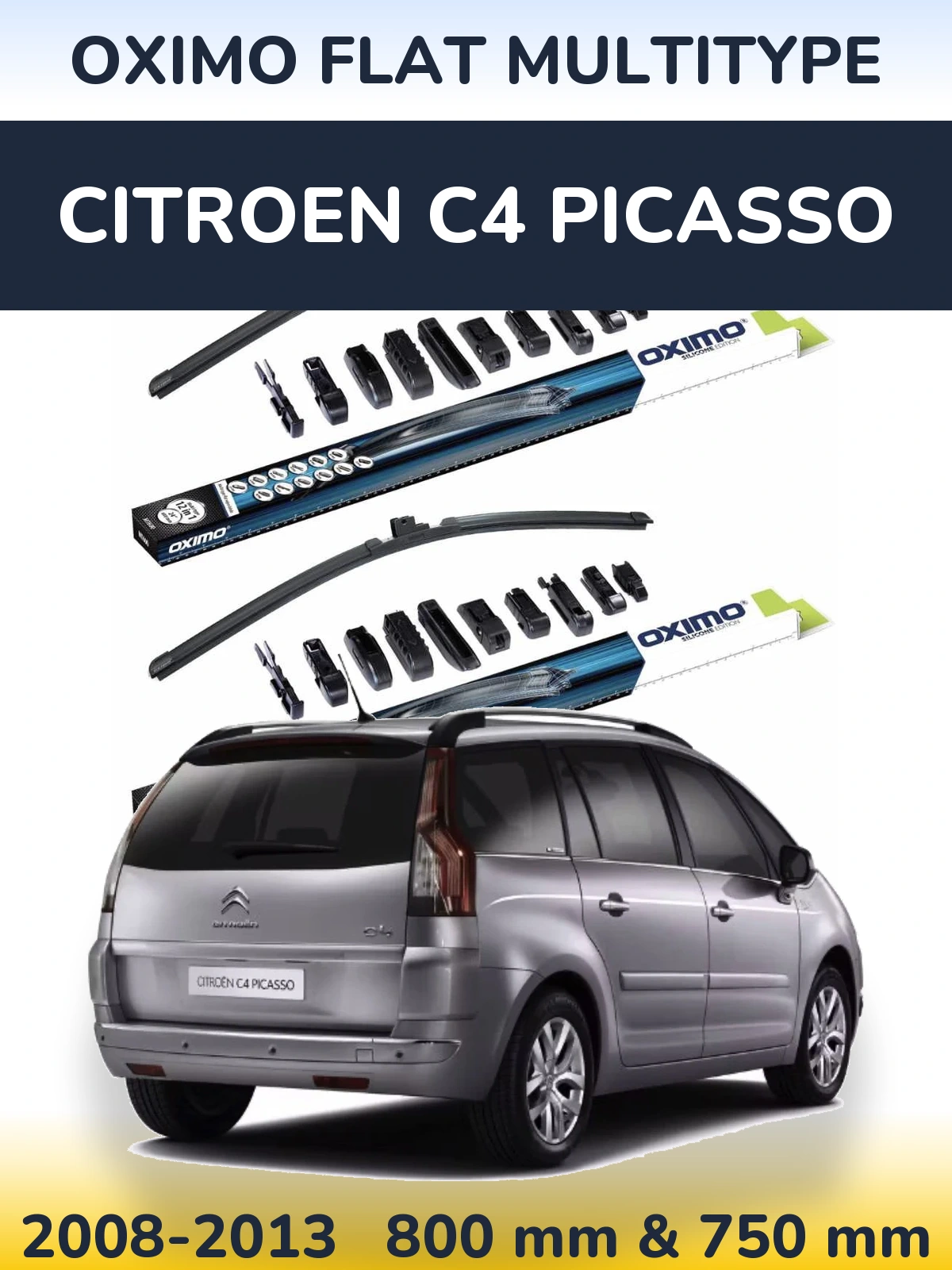 Комплект передних дворников Oximo Flat MultiТипe 800 & 750 мм для Citroen C4 Picasso 2008-2013