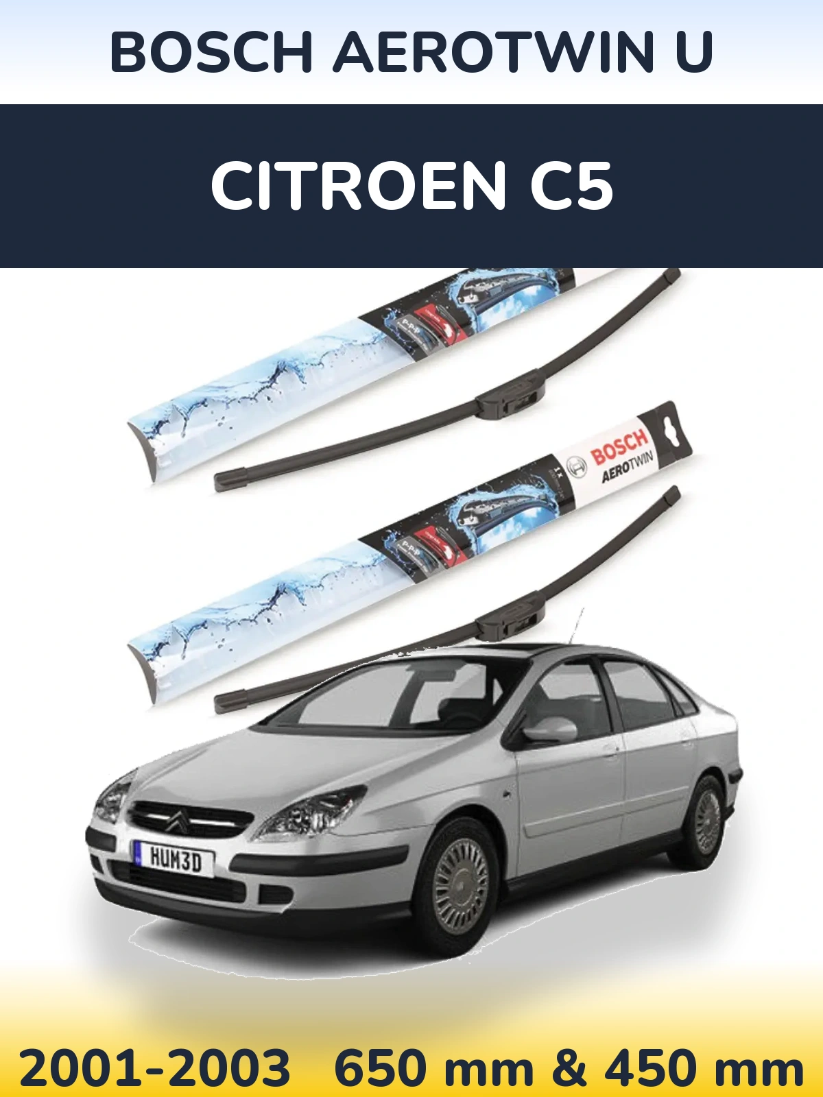 Komplet przednich wycieraczek BOSCH AeroTwin U 650 & 450 mm do Citroen C5 2001-2003