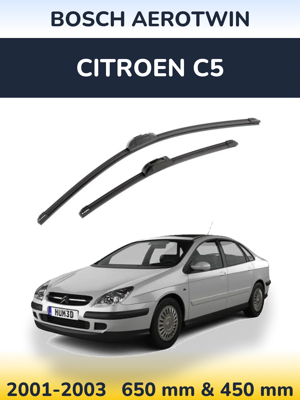 Front wiper blade set BOSCH AeroTwin 650 & 450 mm for Citroen C5 2001-2003