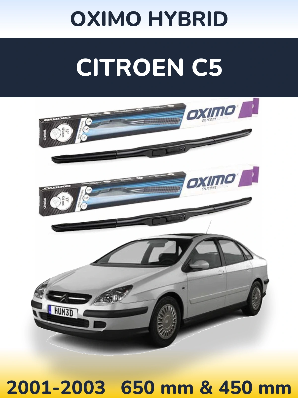 Front wiper blade set Oximo Hybrid 650 & 450 mm for Citroen C5 2001-2003