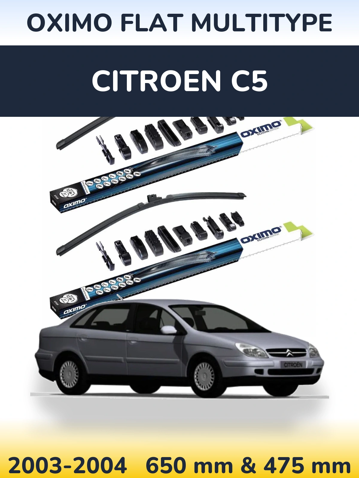 Комплект передних дворников Oximo Flat MultiТипe 650 & 475 мм для Citroen C5 2003-2004