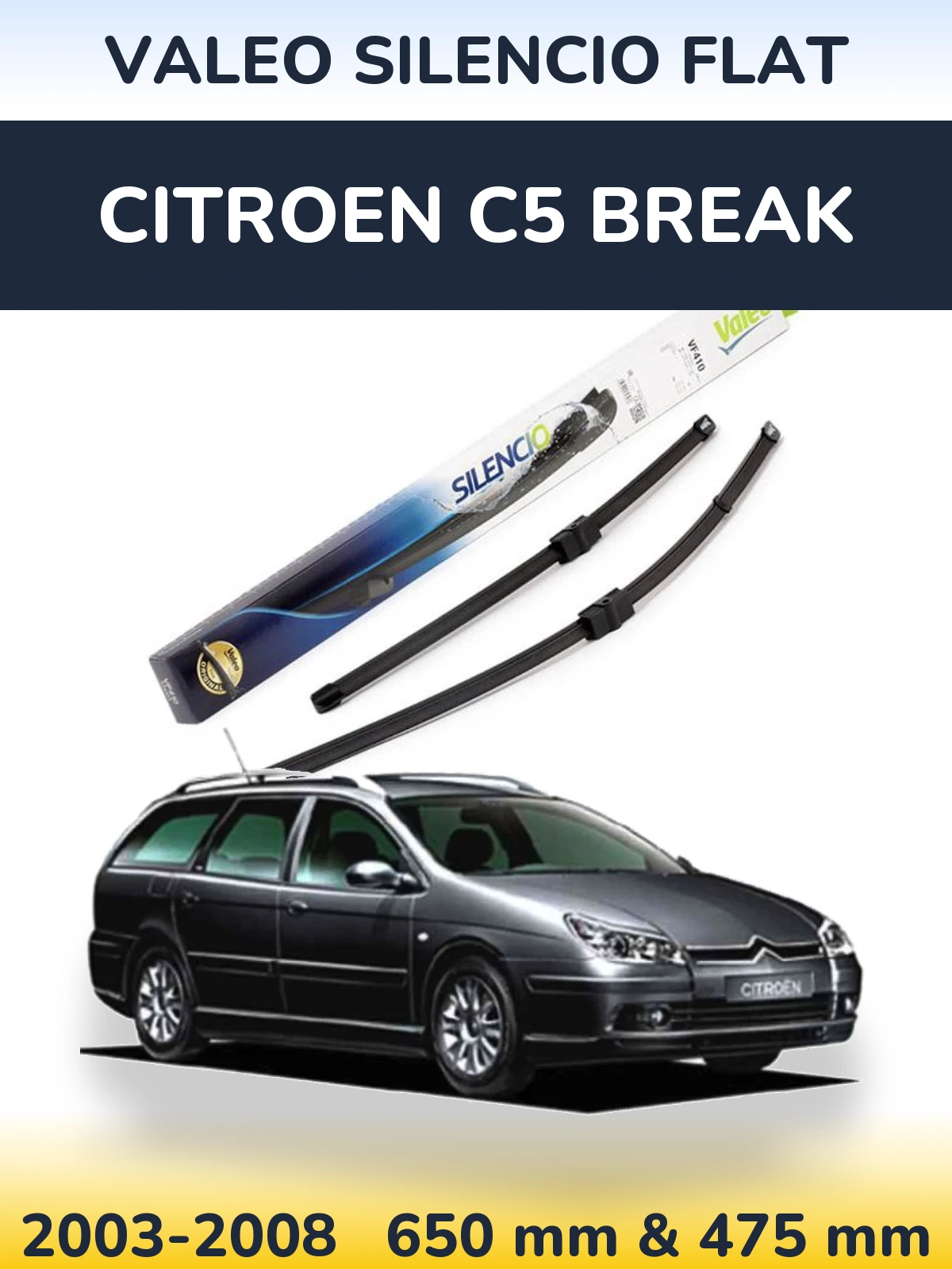 Комплект передних дворников Valeo Silencio Flat 650 & 475 мм для Citroen C5 Break 2003-2008