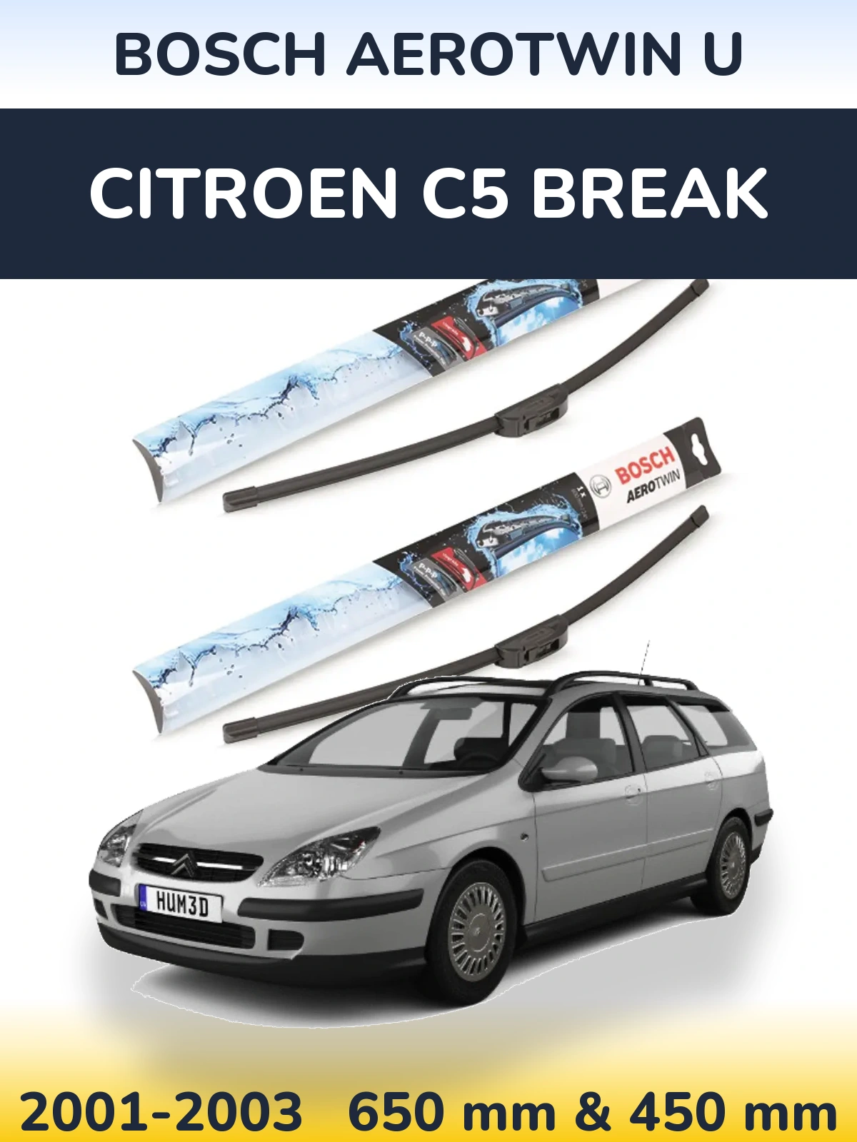 Комплект передних дворников BOSCH AeroTwin U 650 & 450 мм для Citroen C5 Break 2001-2003