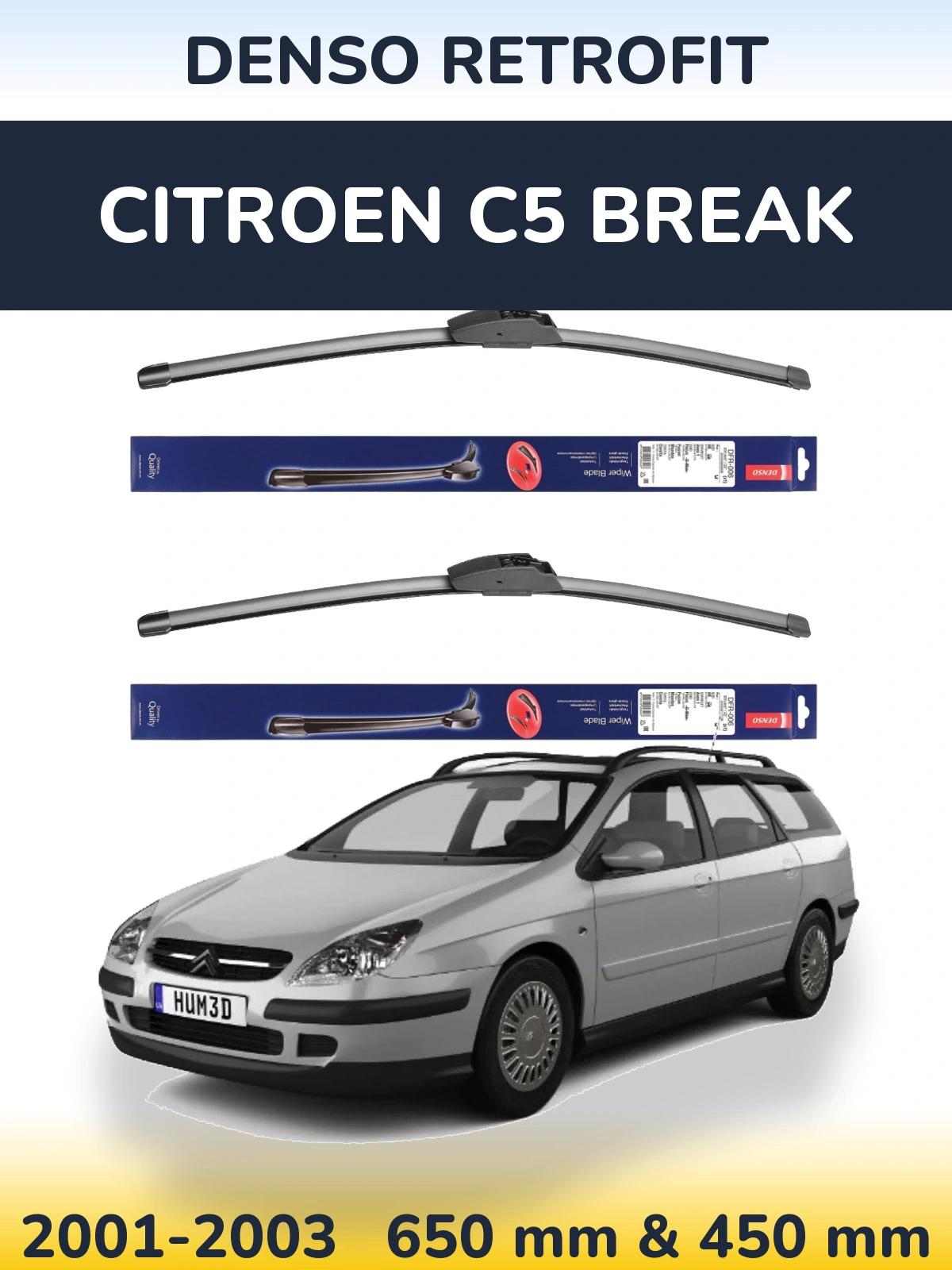 Komplet przednich wycieraczek Denso Retrofit 650 & 450 mm do Citroen C5 Break 2001-2003
