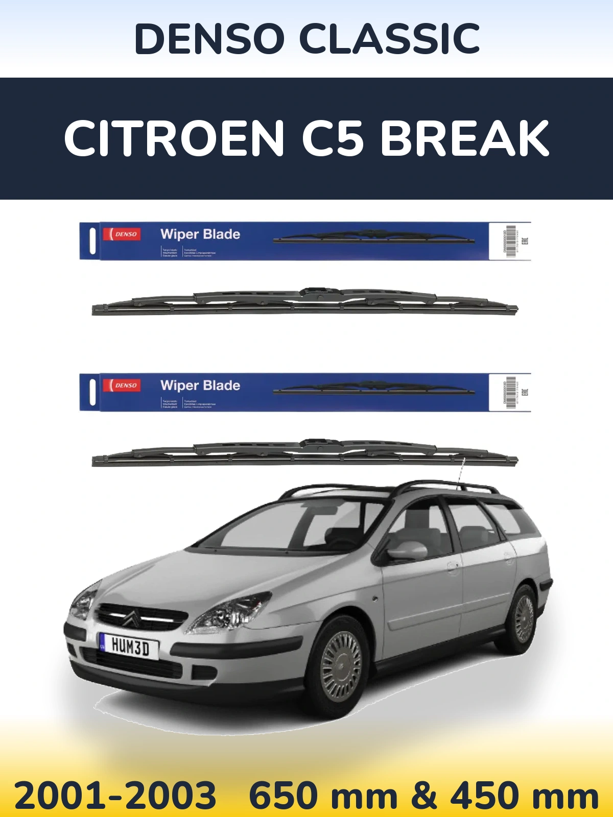 Komplet przednich wycieraczek Denso Classic 650 & 450 mm do Citroen C5 Break 2001-2003
