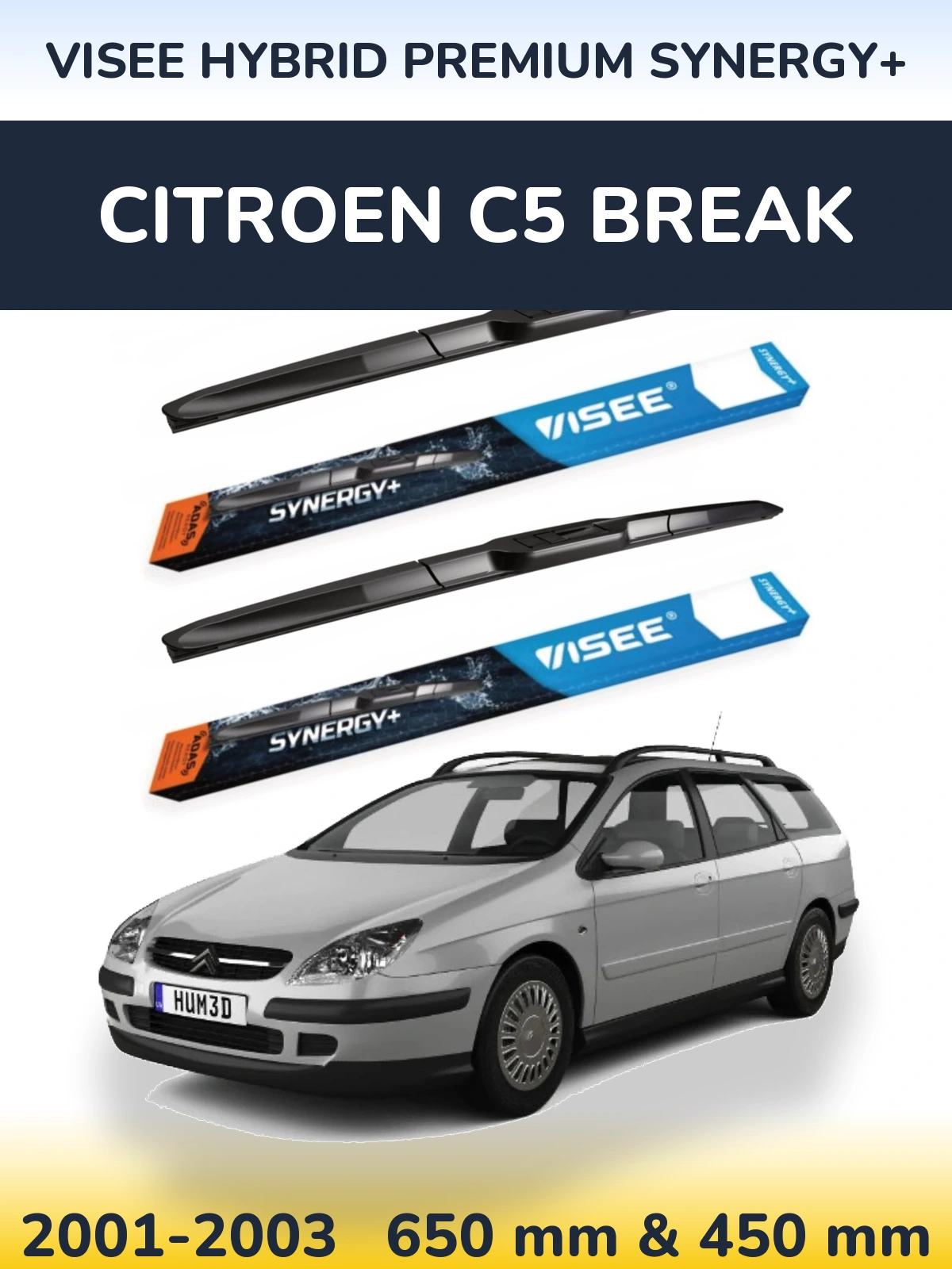 Komplet przednich wycieraczek VISEE HYBRID PREMIUM SYNERGY+ 650 & 450 mm do Citroen C5 Break 2001-2003