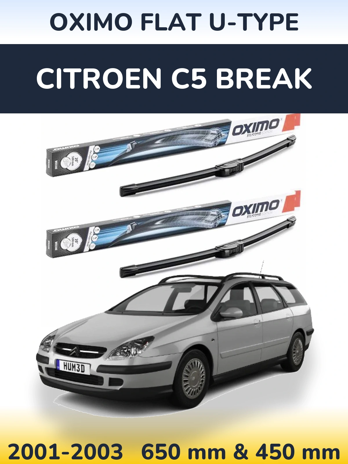 Komplet przednich wycieraczek Oximo Flat U-type 650 & 450 mm do Citroen C5 Break 2001-2003