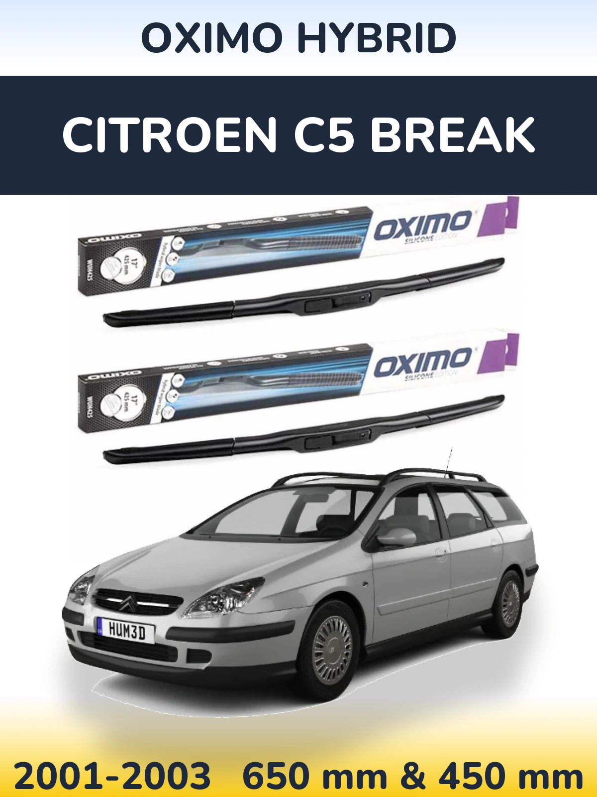 Komplet przednich wycieraczek Oximo Hybrid 650 & 450 mm do Citroen C5 Break 2001-2003