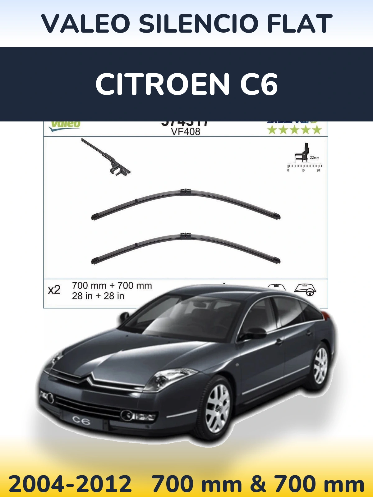 Комплект передних дворников Valeo Silencio Flat 700 & 700 мм для Citroen C6 2004-2012