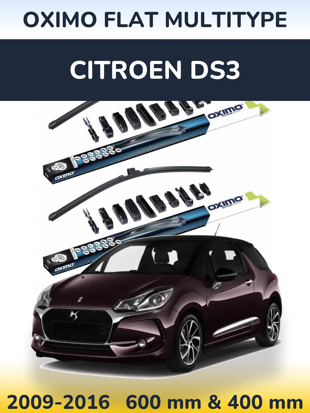 Komplet przednich wycieraczek Oximo Flat MultiType 600 & 400 mm do Citroen DS3 2009-2016