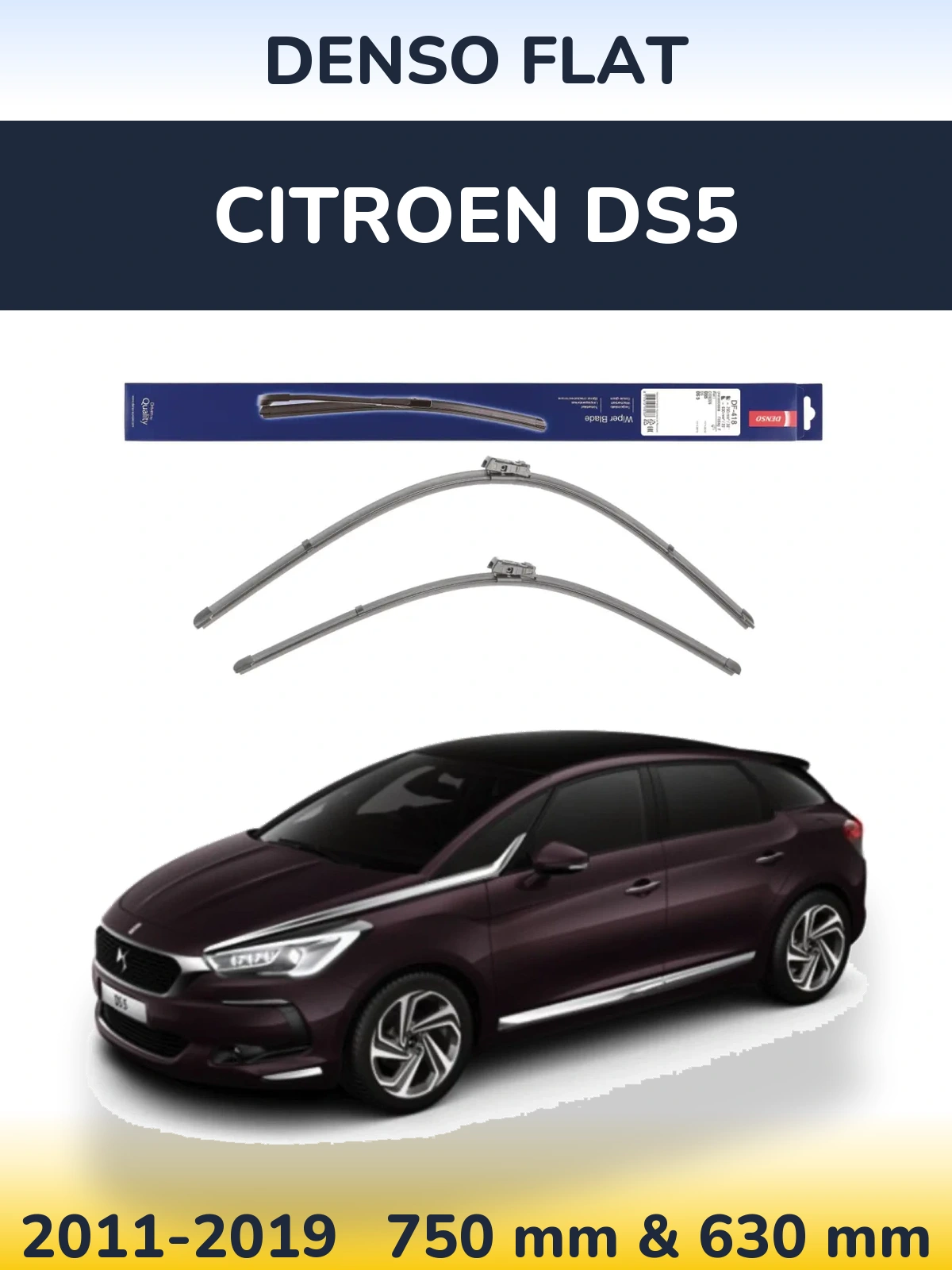 Комплект передних дворников Denso Flat 750 & 630 мм для Citroen DS5 2011-2019