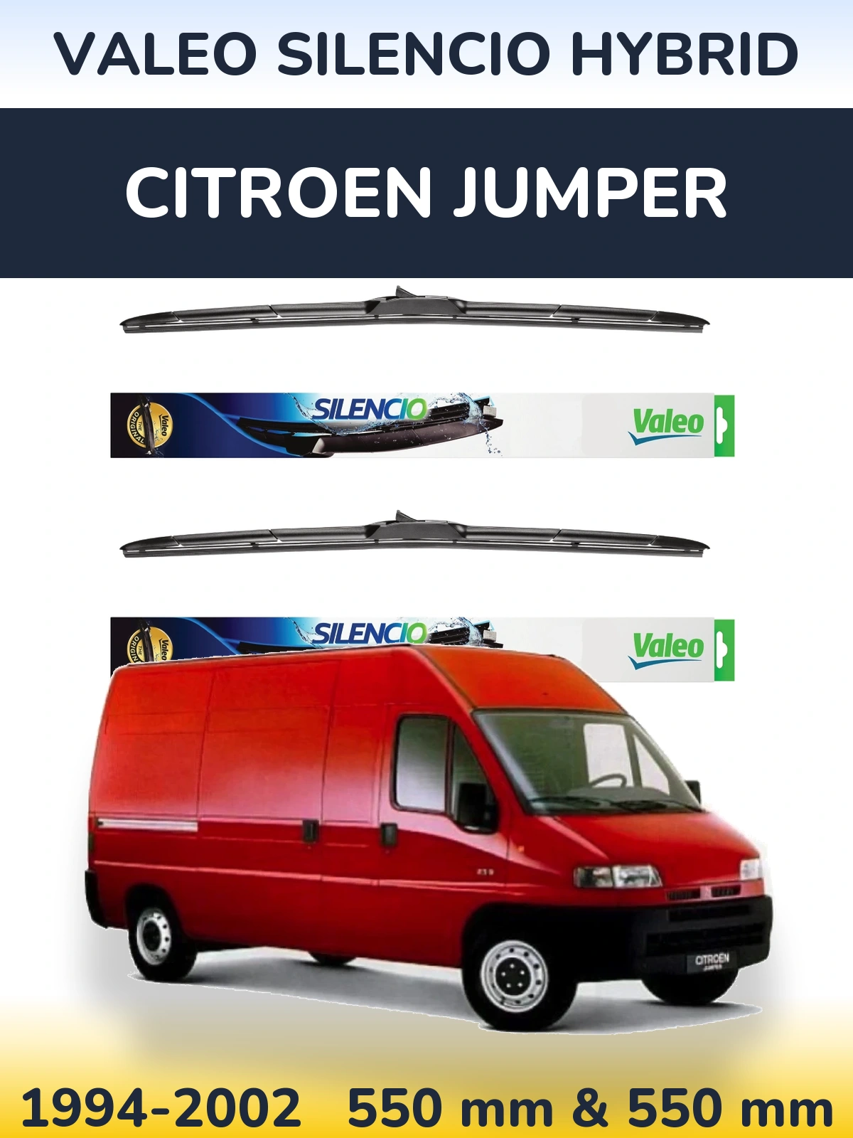 Komplet przednich wycieraczek Valeo Silencio Hybrid 550 & 550 mm do Citroen Jumper 1994-2002