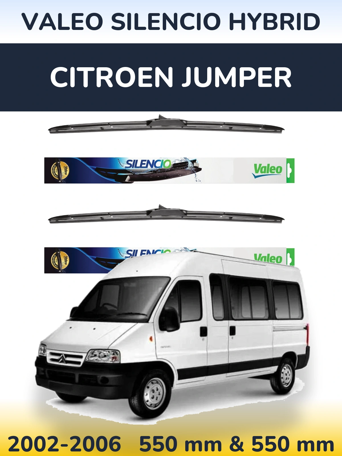 Komplet przednich wycieraczek Valeo Silencio Hybrid 550 & 550 mm do Citroen Jumper 2002-2006
