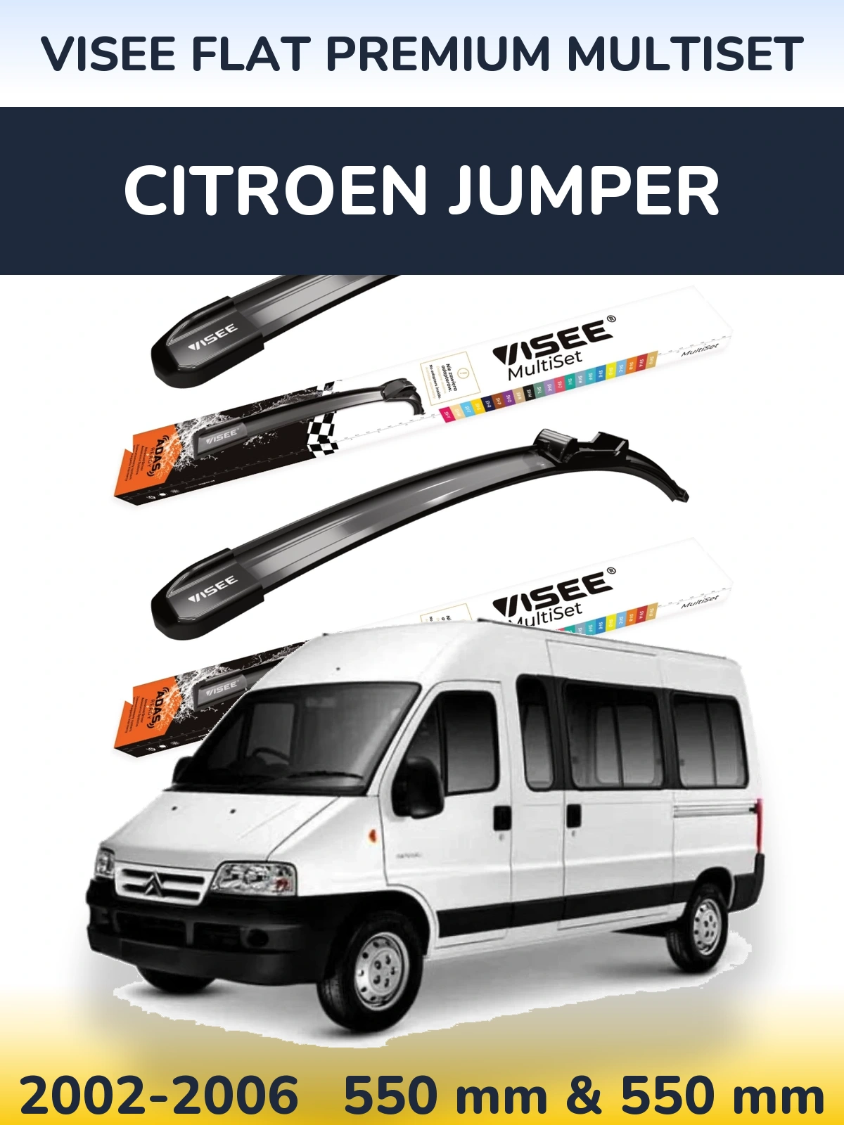 Komplet przednich wycieraczek VISEE FLAT PREMIUM MultiSet 550 & 550 mm do Citroen Jumper 2002-2006
