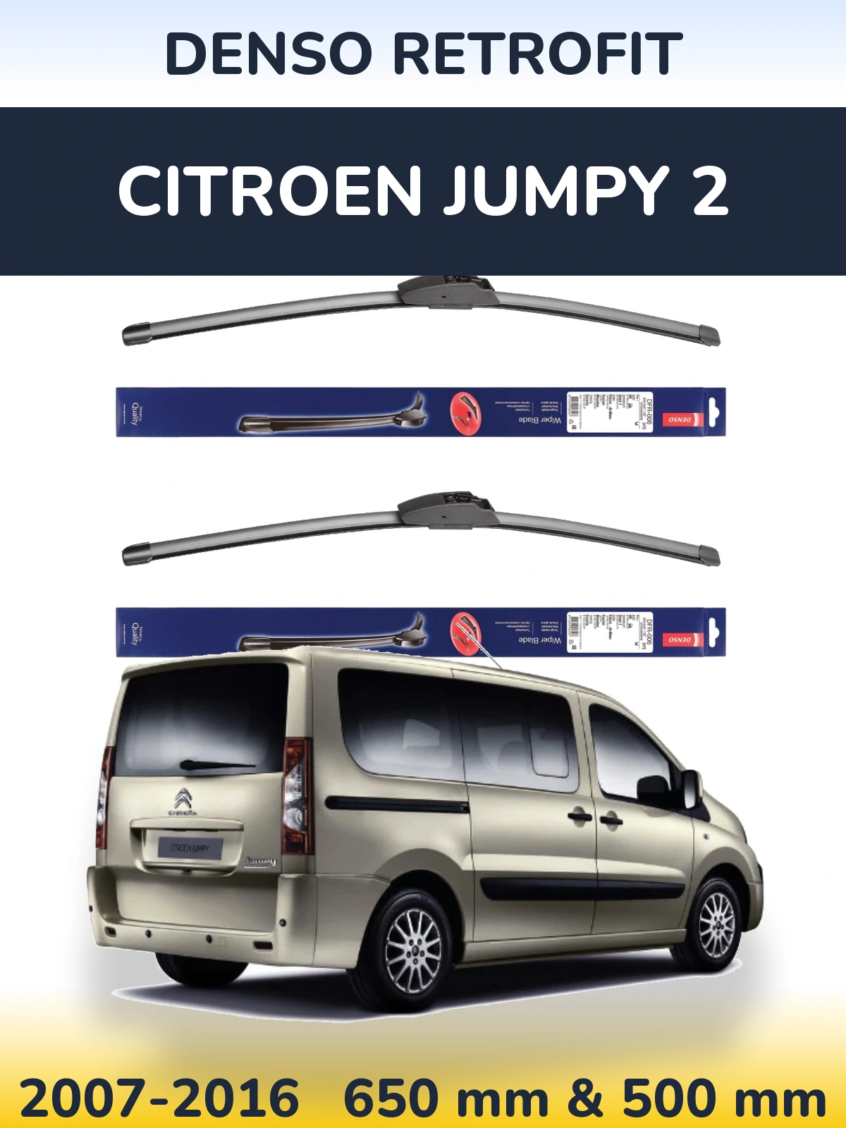 Komplet przednich wycieraczek Denso Retrofit 650 & 500 mm do Citroen Jumpy 2 2007-2016