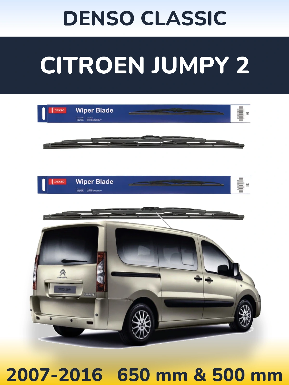 Front wiper blade set Denso Classic 650 & 500 mm for Citroen Jumpy 2 2007-2016