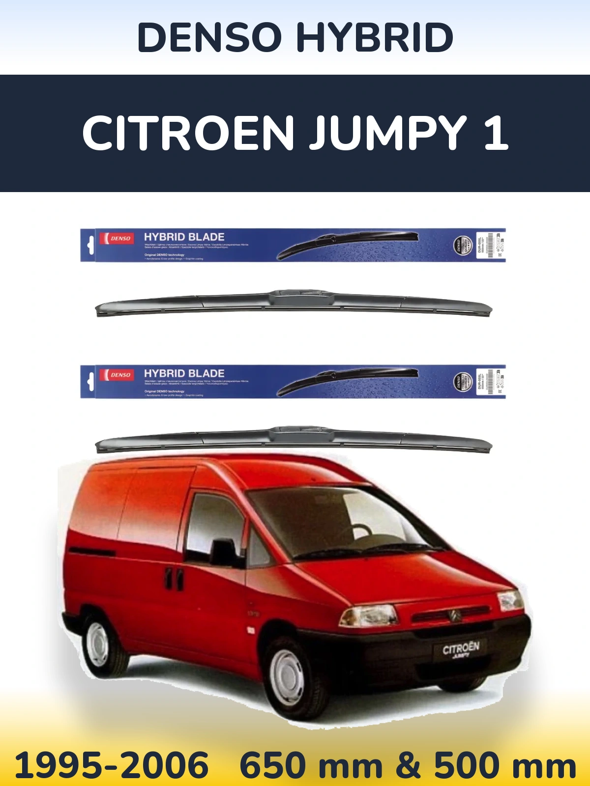 Komplet przednich wycieraczek Denso Hybrid 650 & 500 mm do Citroen Jumpy 1 1995-2006