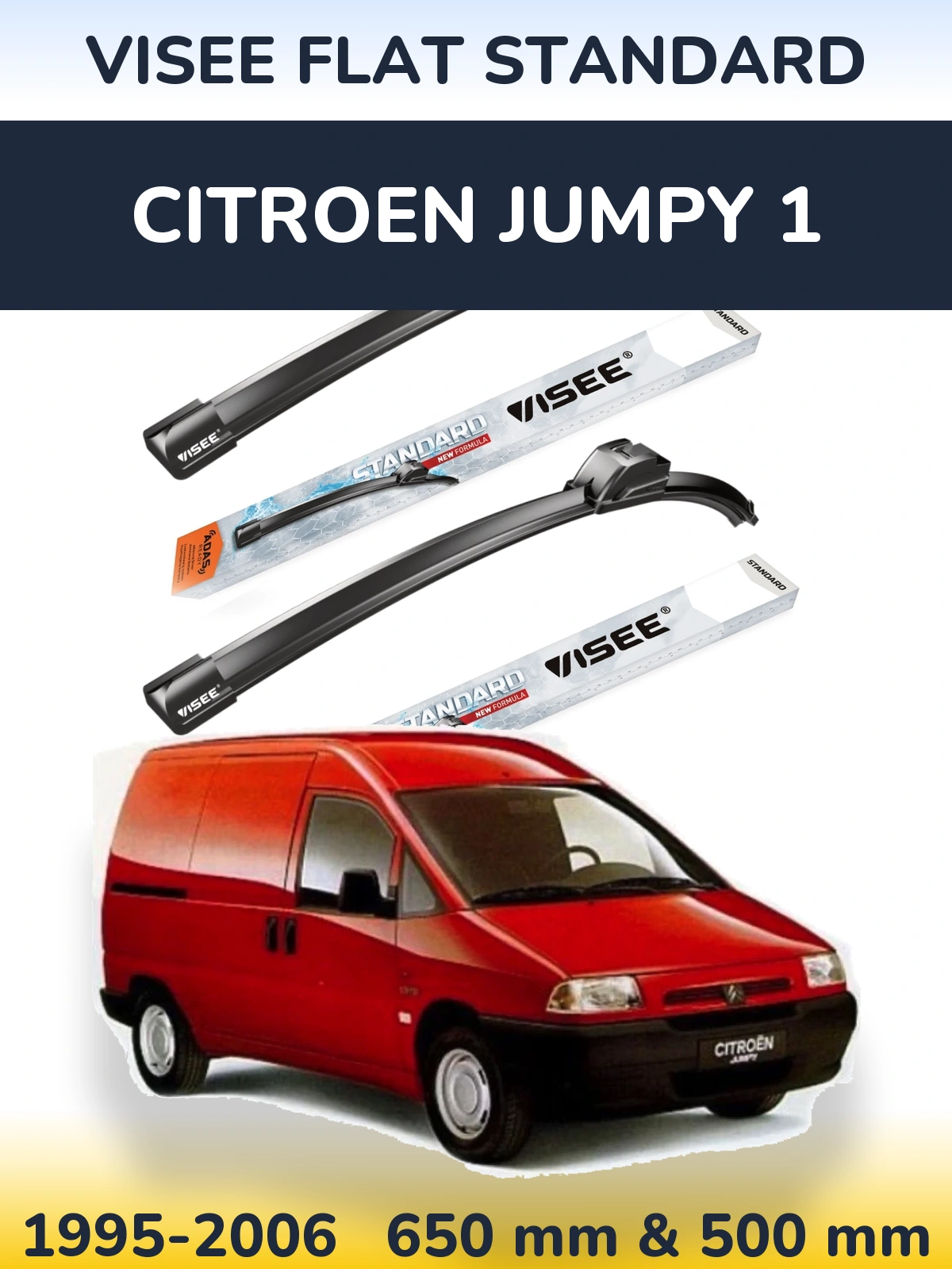 Комплект передних дворников VISEE FLAT STANDARD 650 & 500 мм для Citroen Jumpy 1 1995-2006