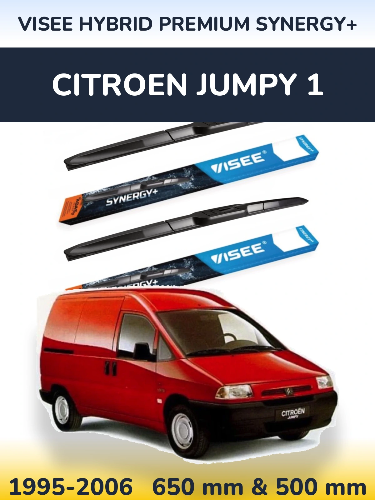 Komplet przednich wycieraczek VISEE HYBRID PREMIUM SYNERGY+ 650 & 500 mm do Citroen Jumpy 1 1995-2006