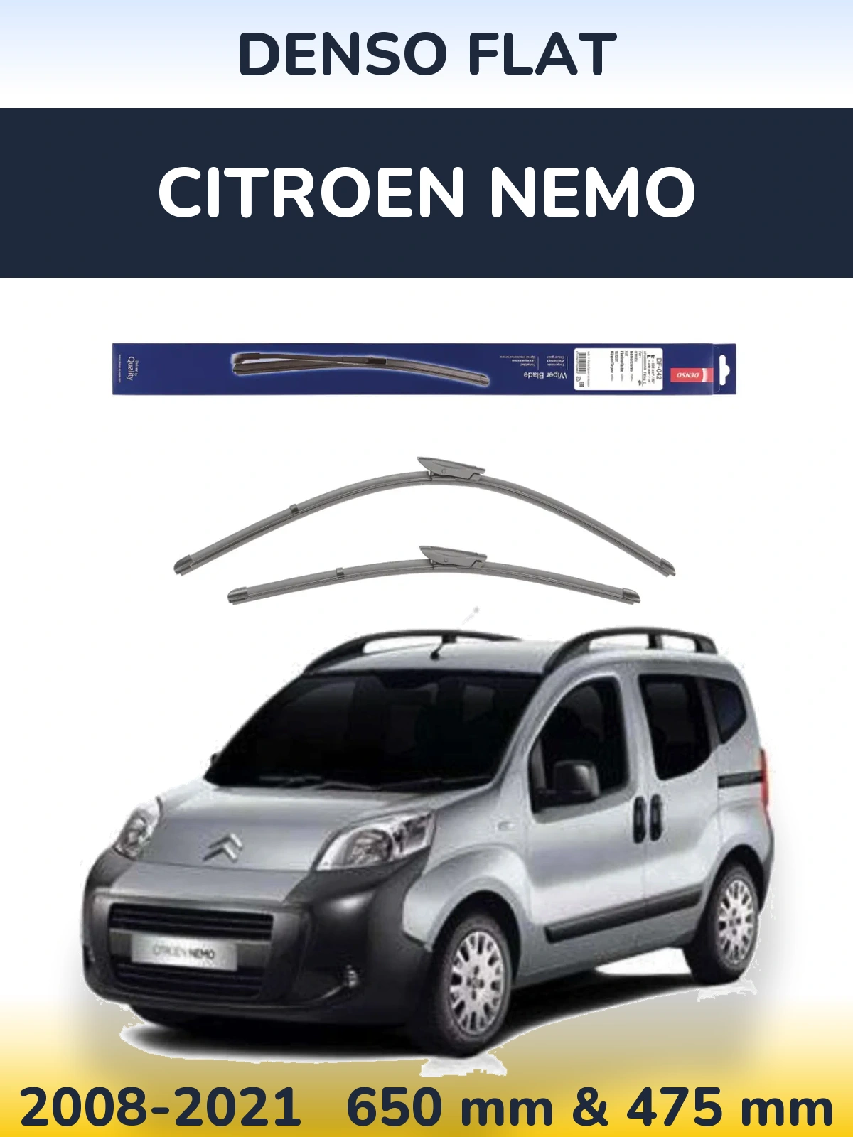 Komplet przednich wycieraczek Denso Flat 650 & 450 mm do Citroen Nemo 2008-2021