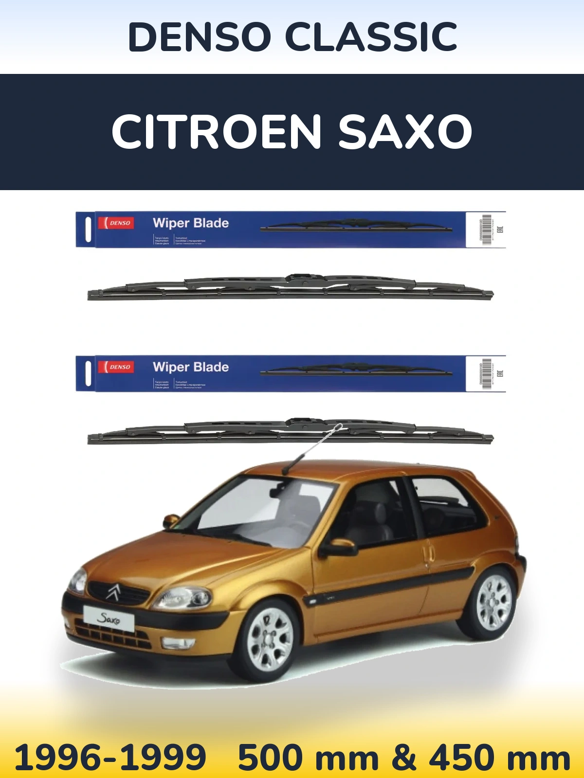 Komplet przednich wycieraczek Denso Classic 500 & 450 mm do Citroen Saxo 1996-1999