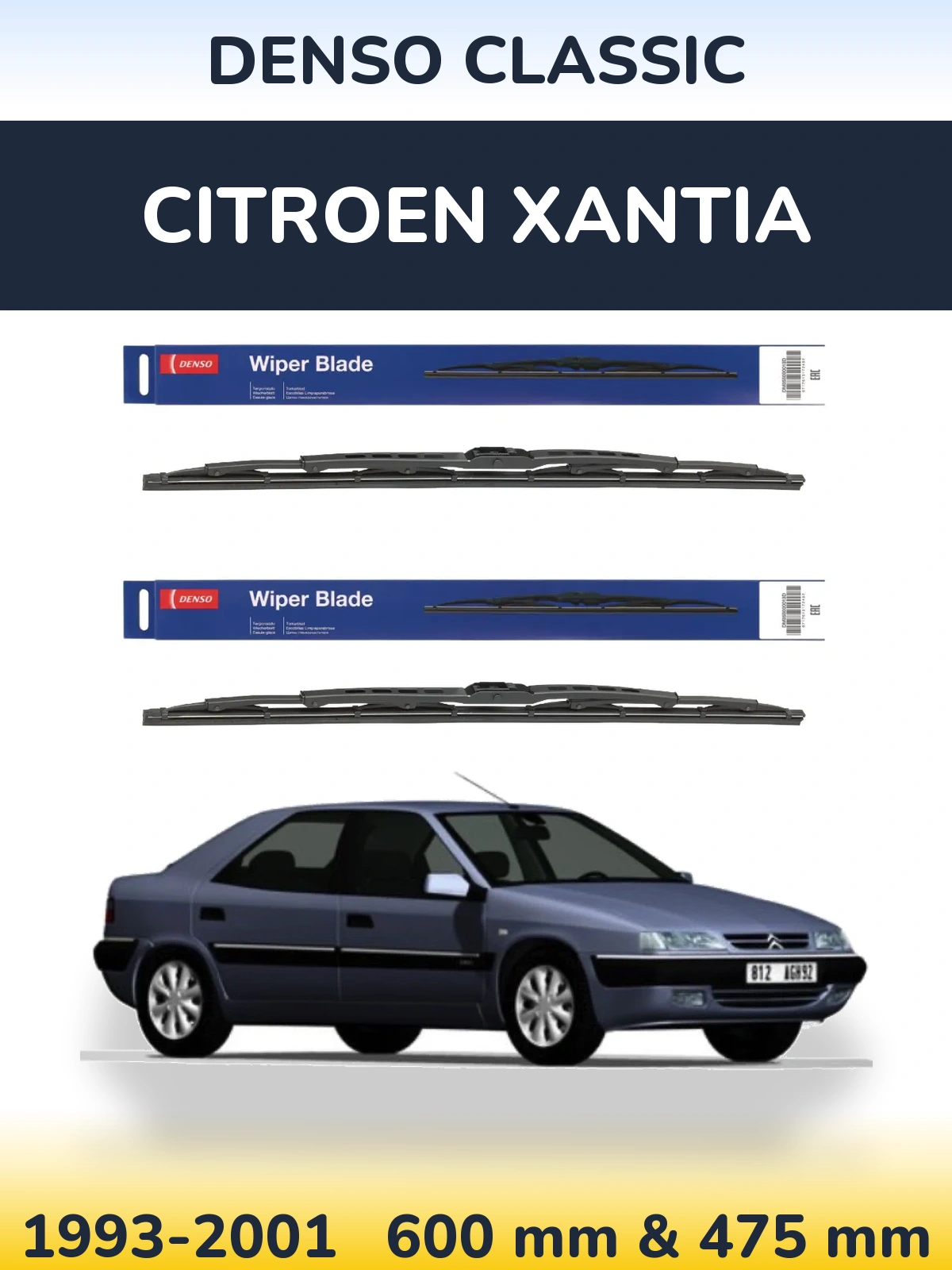 Komplet przednich wycieraczek Denso Classic 600 & 475 mm do Citroen Xantia 1993-2001
