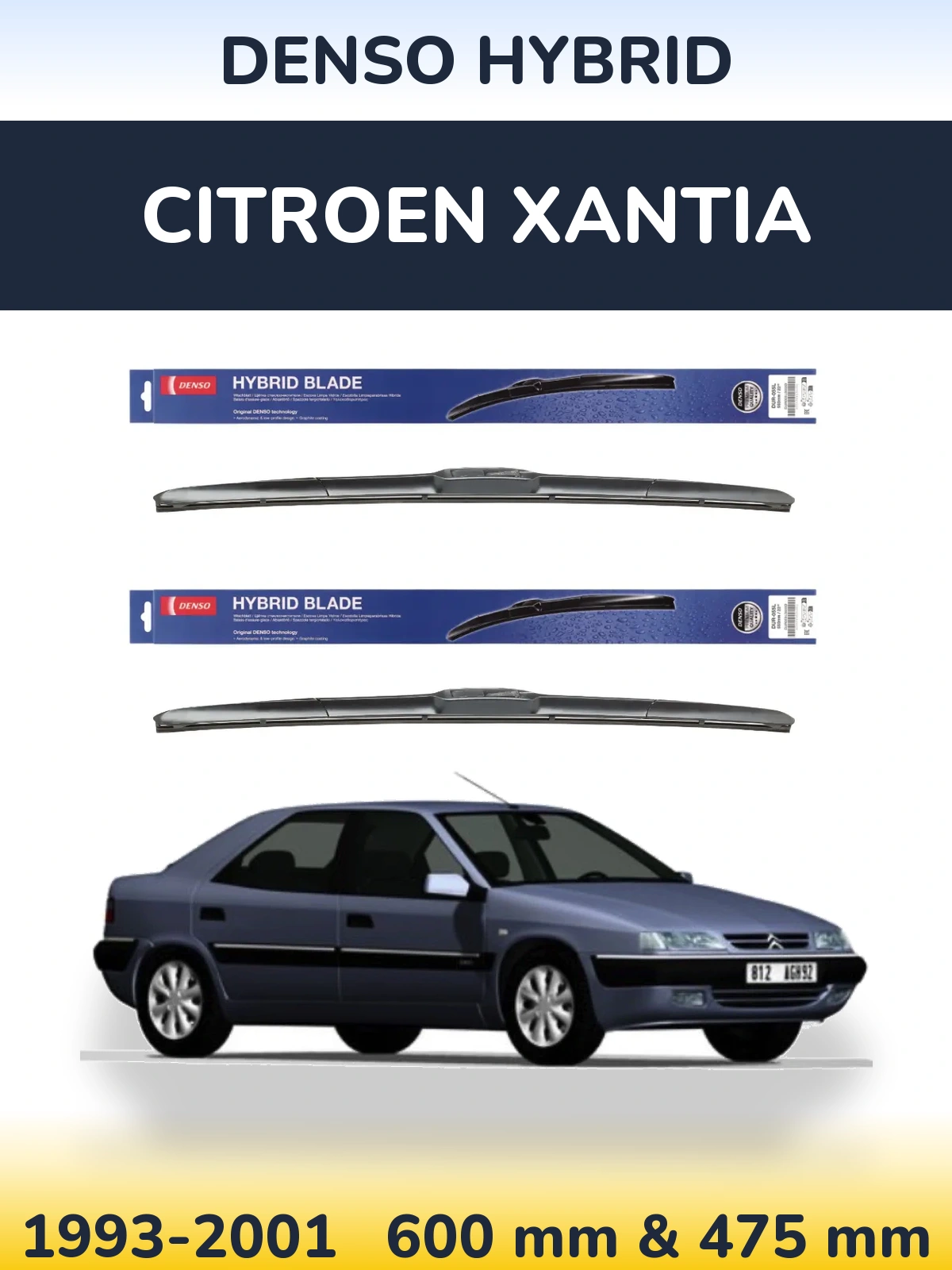 Komplet przednich wycieraczek Denso Hybrid 600 & 475 mm do Citroen Xantia 1993-2001