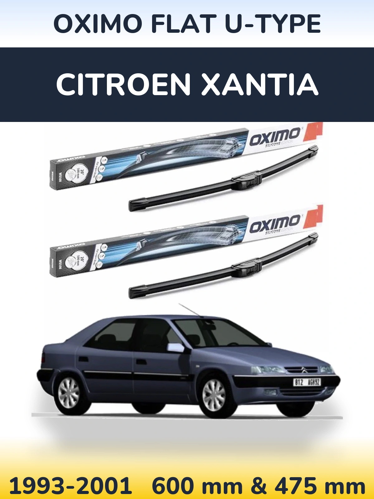 Komplet przednich wycieraczek Oximo Flat U-type 600 & 475 mm do Citroen Xantia 1993-2001