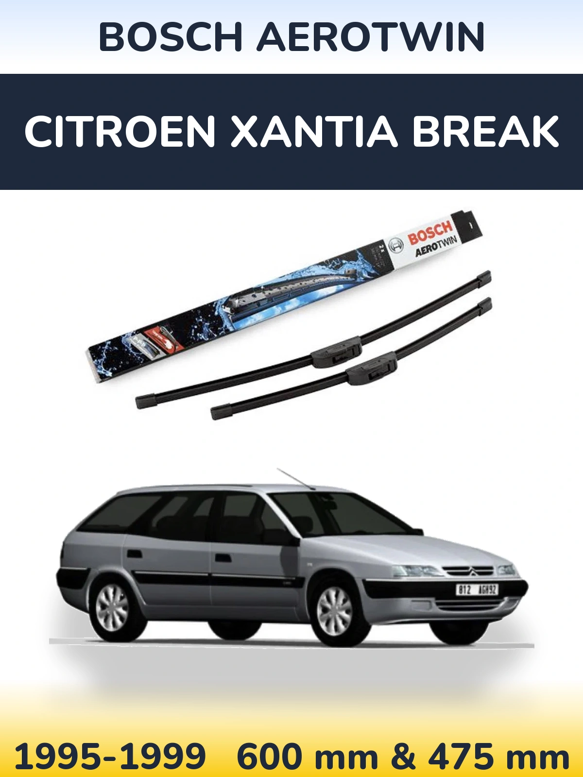 Komplet przednich wycieraczek BOSCH AeroTwin 600 & 475 mm do Citroen Xantia Break 1995-1999