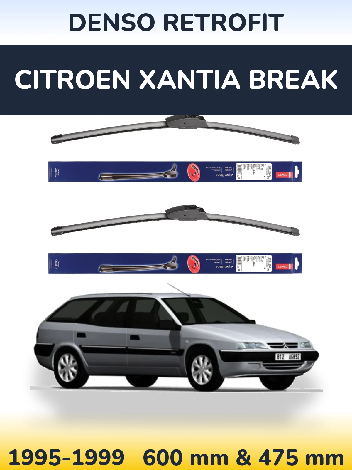 Komplet przednich wycieraczek Denso Retrofit 600 & 475 mm do Citroen Xantia Break 1995-1999