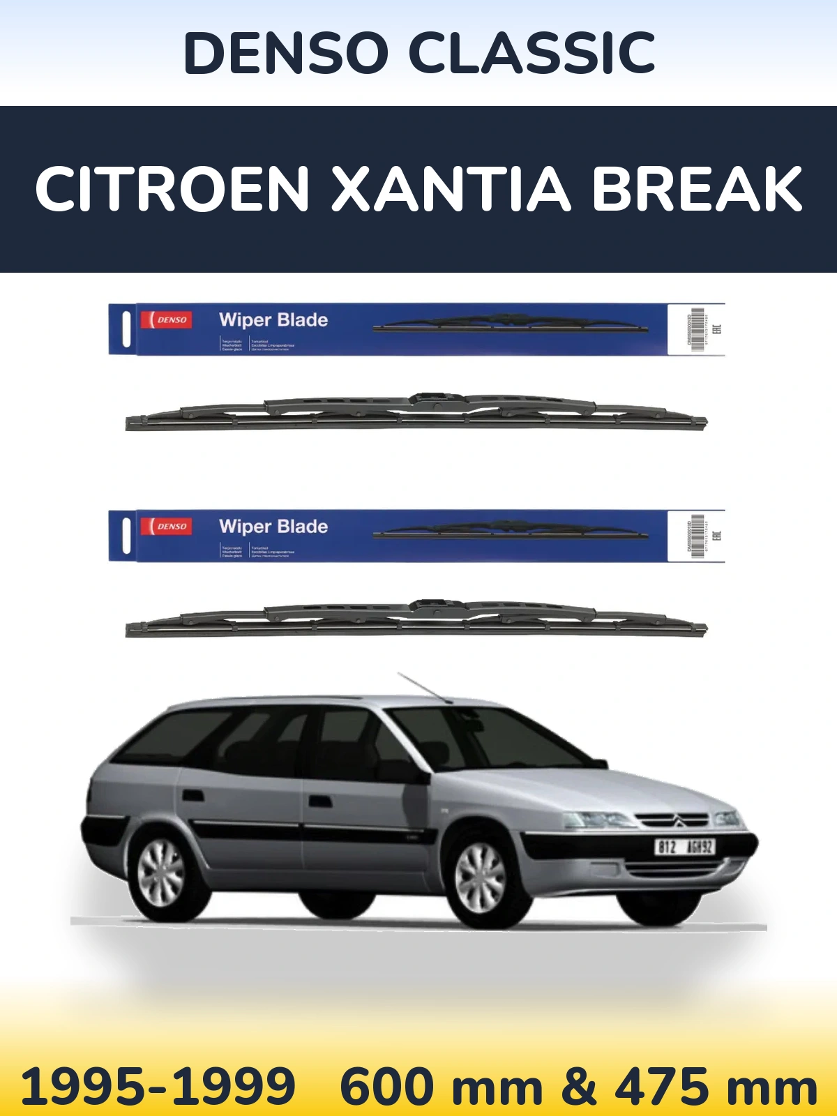 Komplet przednich wycieraczek Denso Classic 600 & 475 mm do Citroen Xantia Break 1995-1999
