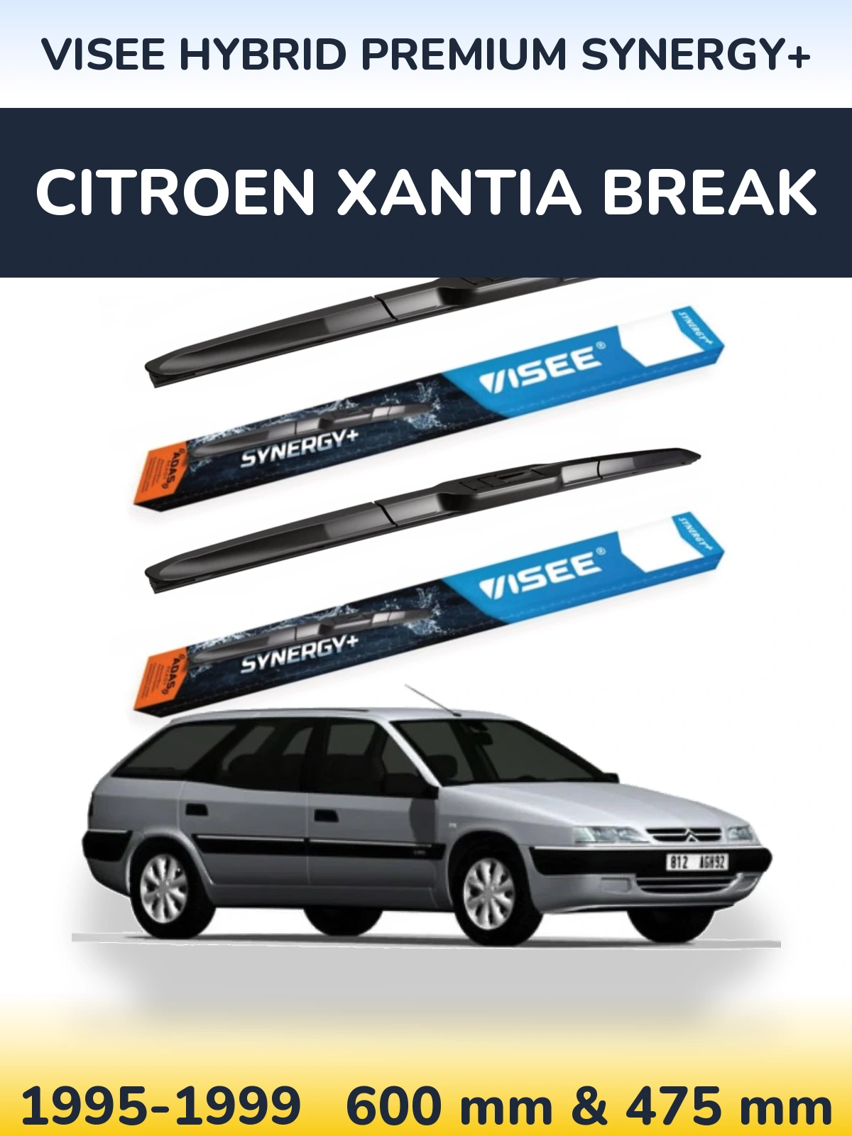 Комплект передних дворников VISEE HYBRID PREMIUM SYNERGY+ 600 & 475 мм для Citroen Xantia Break 1995-1999