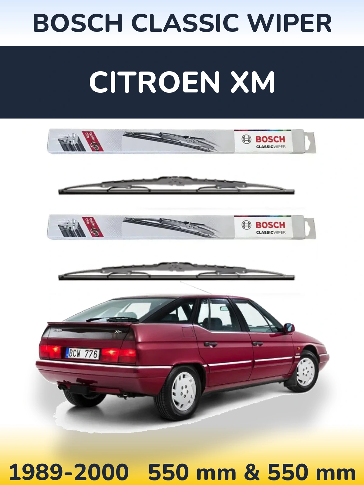 Komplet przednich wycieraczek BOSCH Classic Wiper 550 & 550 mm do Citroen XM 1989-2000