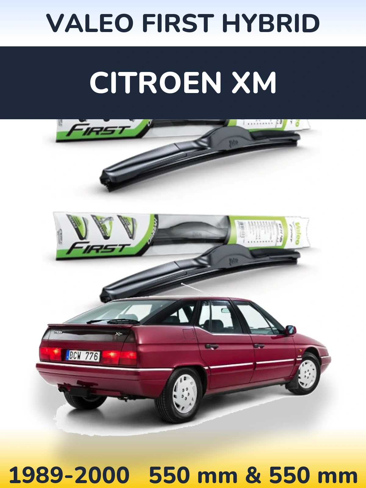 Komplet przednich wycieraczek Valeo First Hybrid 550 & 550 mm do Citroen XM 1989-2000