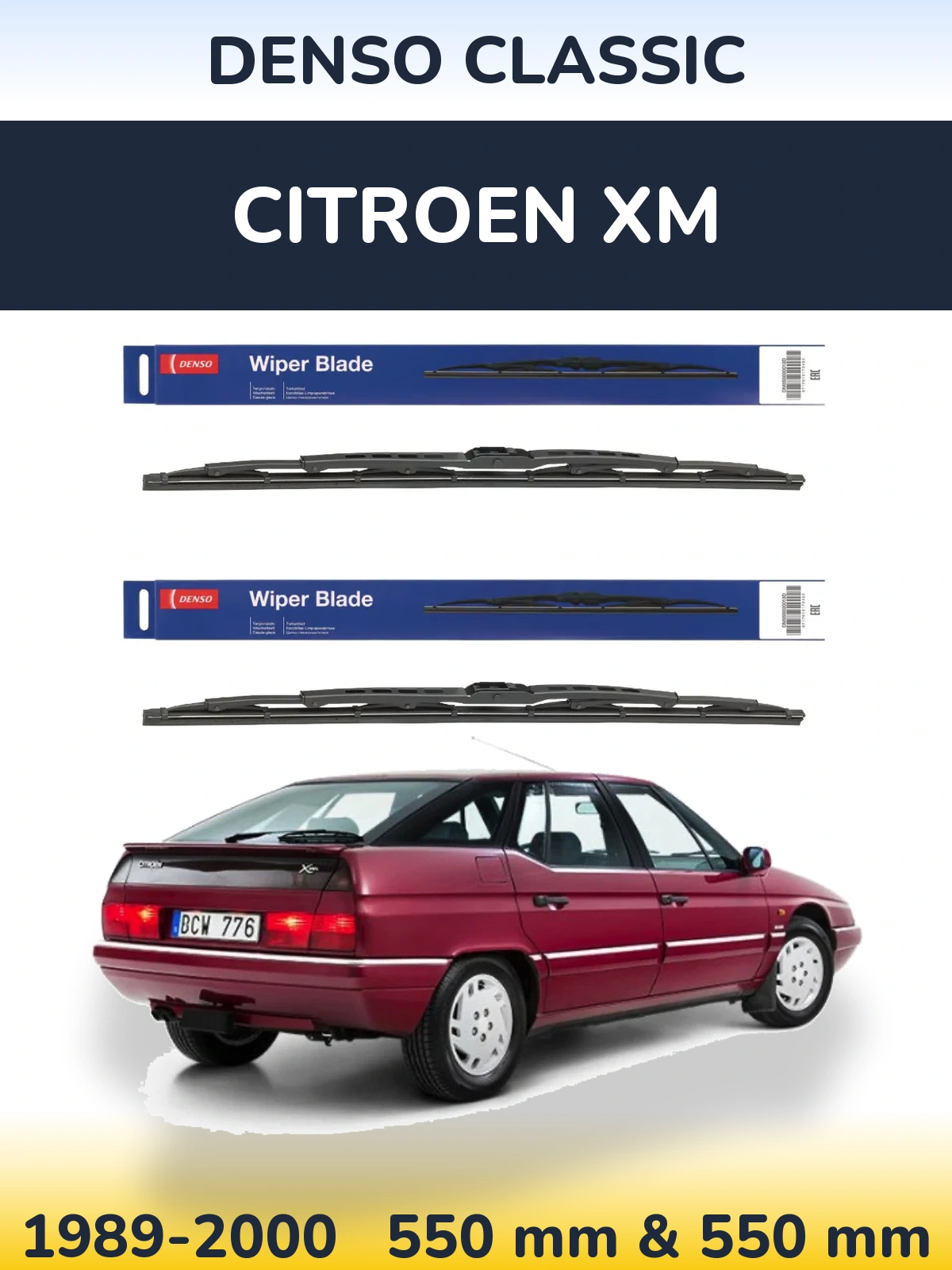 Komplet przednich wycieraczek Denso Classic 550 & 550 mm do Citroen XM 1989-2000