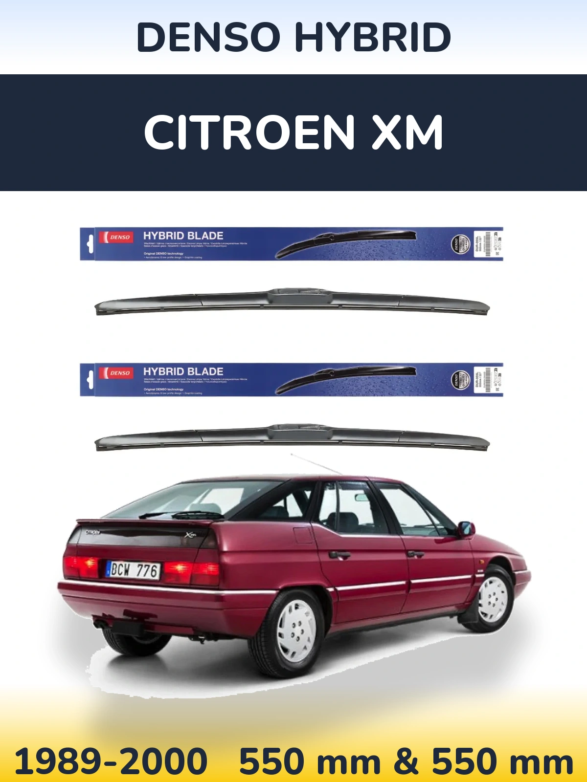 Komplet przednich wycieraczek Denso Hybrid 550 & 550 mm do Citroen XM 1989-2000