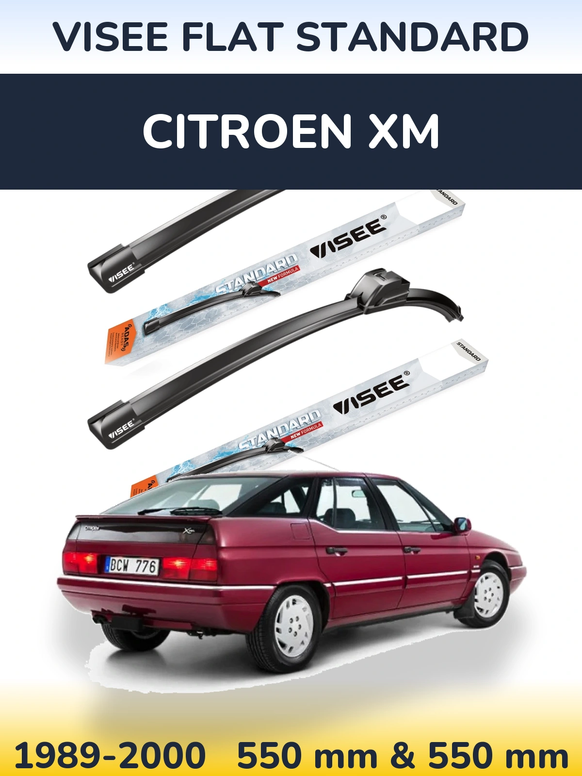 Komplet przednich wycieraczek VISEE FLAT STANDARD 550 & 550 mm do Citroen XM 1989-2000