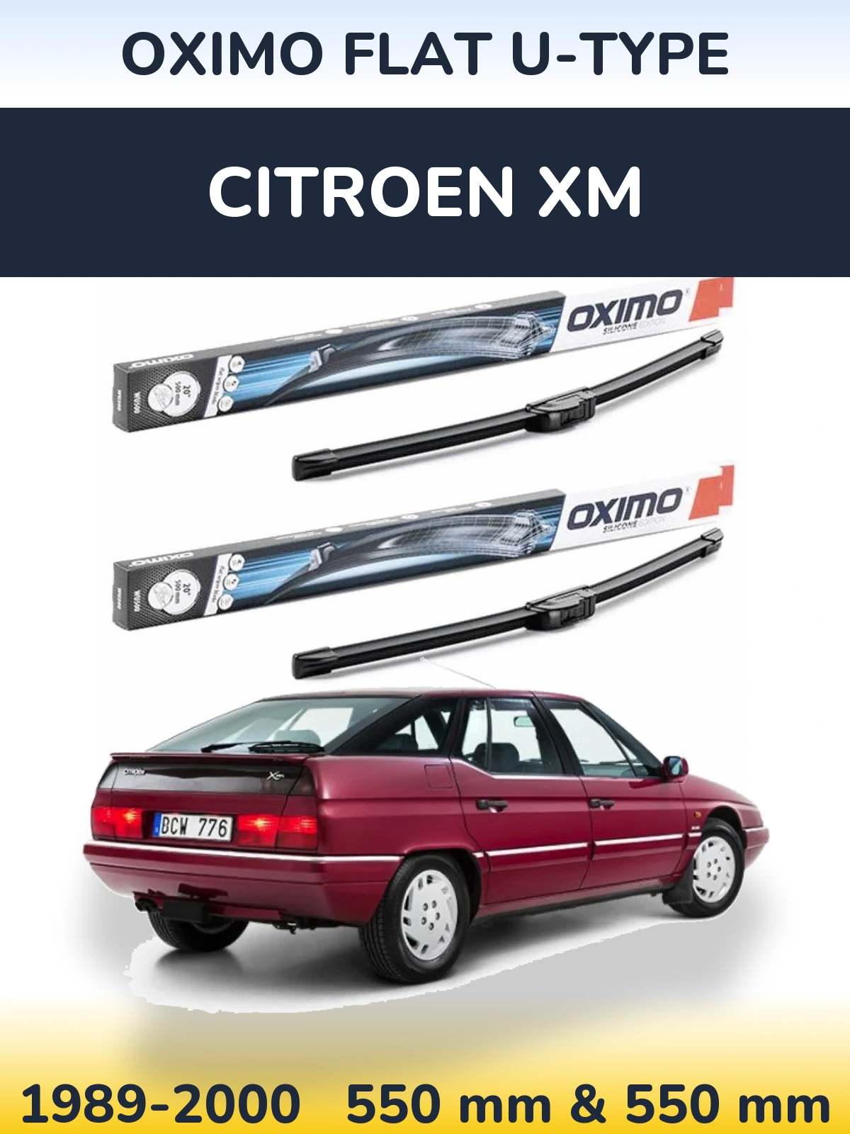 Komplet przednich wycieraczek Oximo Flat U-type 550 & 550 mm do Citroen XM 1989-2000