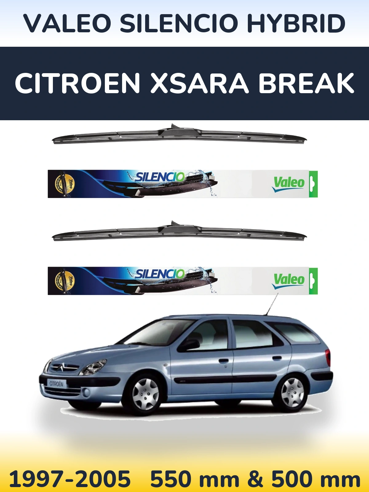 Komplet przednich wycieraczek Valeo Silencio Hybrid 550 & 500 mm do Citroen Xsara Break 1997-2005